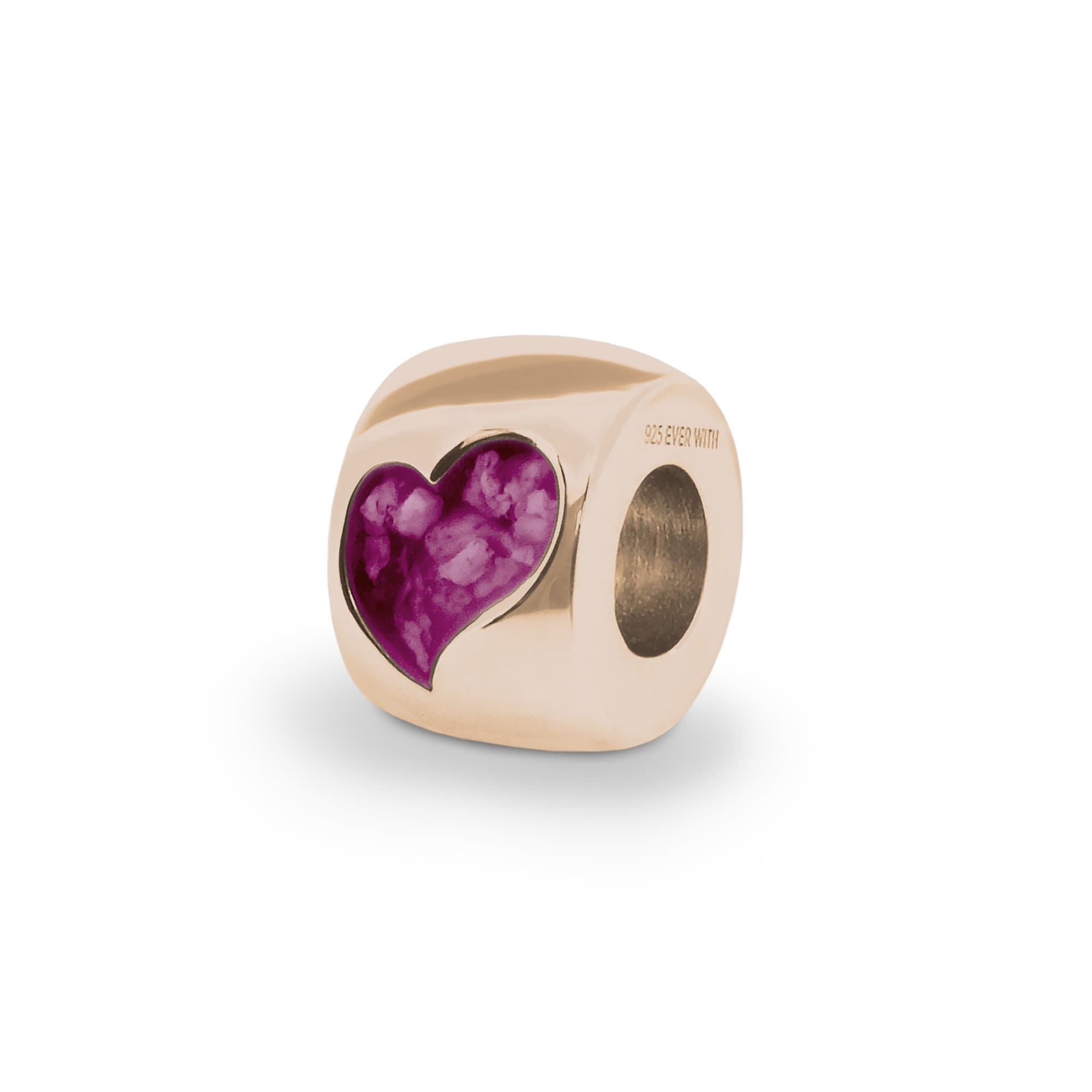 EverWith Cherish Memorial Ashes Charm Bead with Fine Crystals 9k Rose Gold Violet