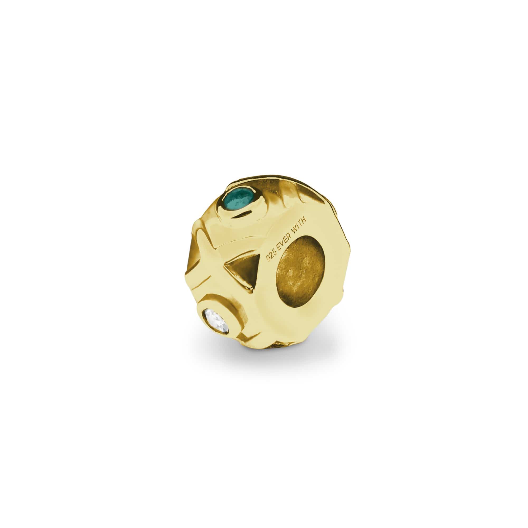 EverWith Peace Memorial Ashes Charm Bead with Fine Crystals 9k Yellow Gold Aqua