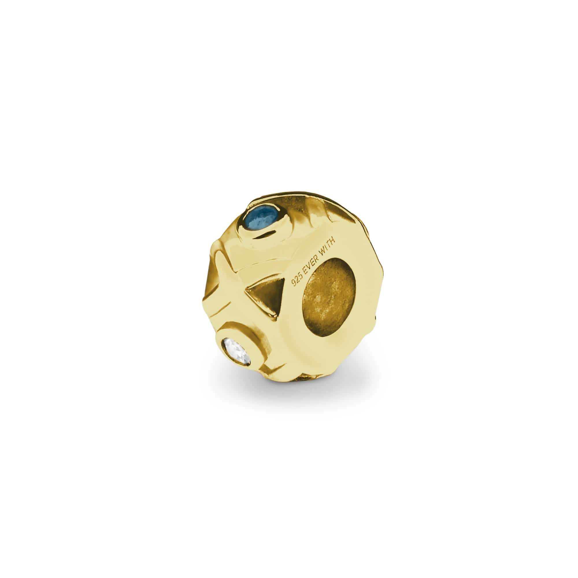EverWith Peace Memorial Ashes Charm Bead with Fine Crystals 9k Yellow Gold Blue