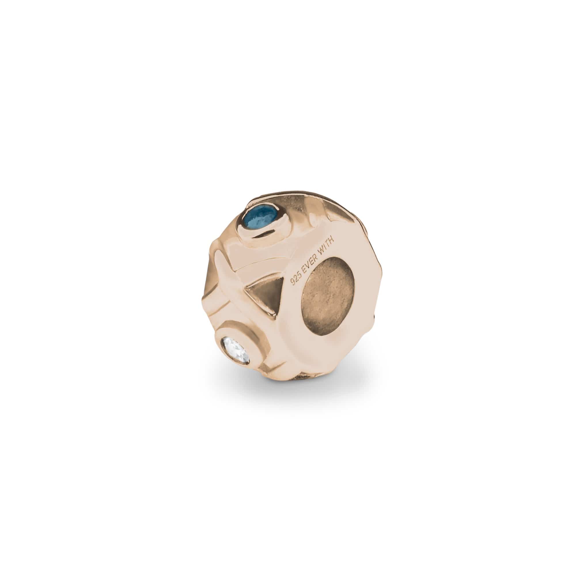 EverWith Peace Memorial Ashes Charm Bead with Fine Crystals 9k Rose Gold Blue