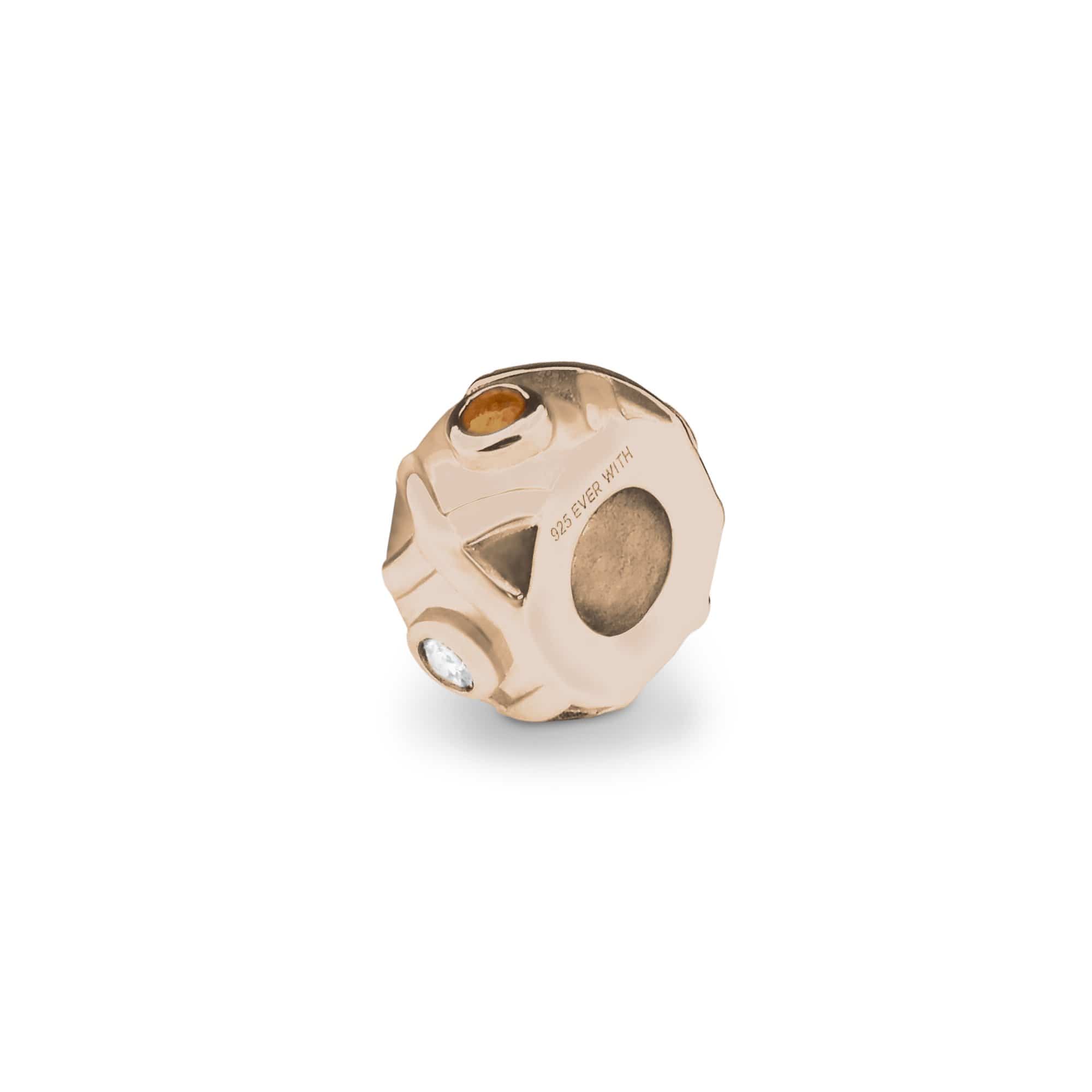 EverWith Peace Memorial Ashes Charm Bead with Fine Crystals 9k Rose Gold Orange
