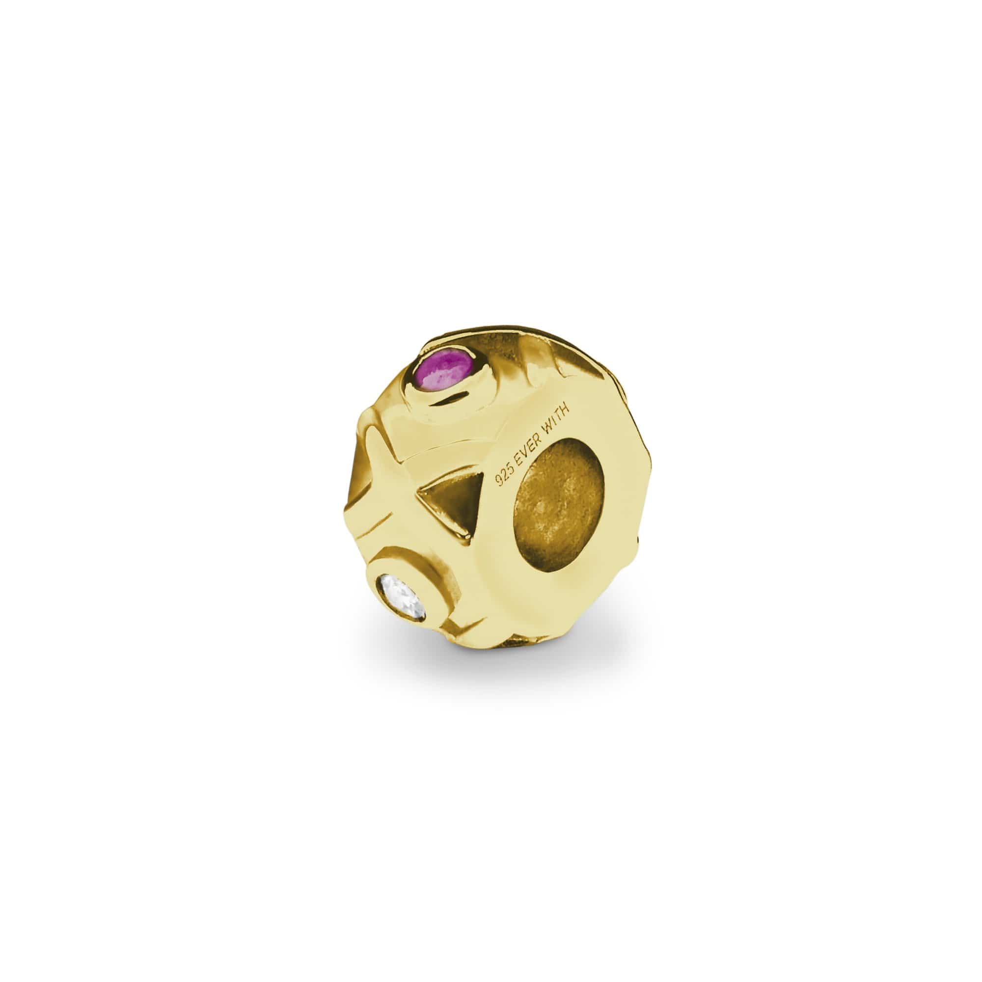 EverWith Peace Memorial Ashes Charm Bead with Fine Crystals 9k Yellow Gold Pink