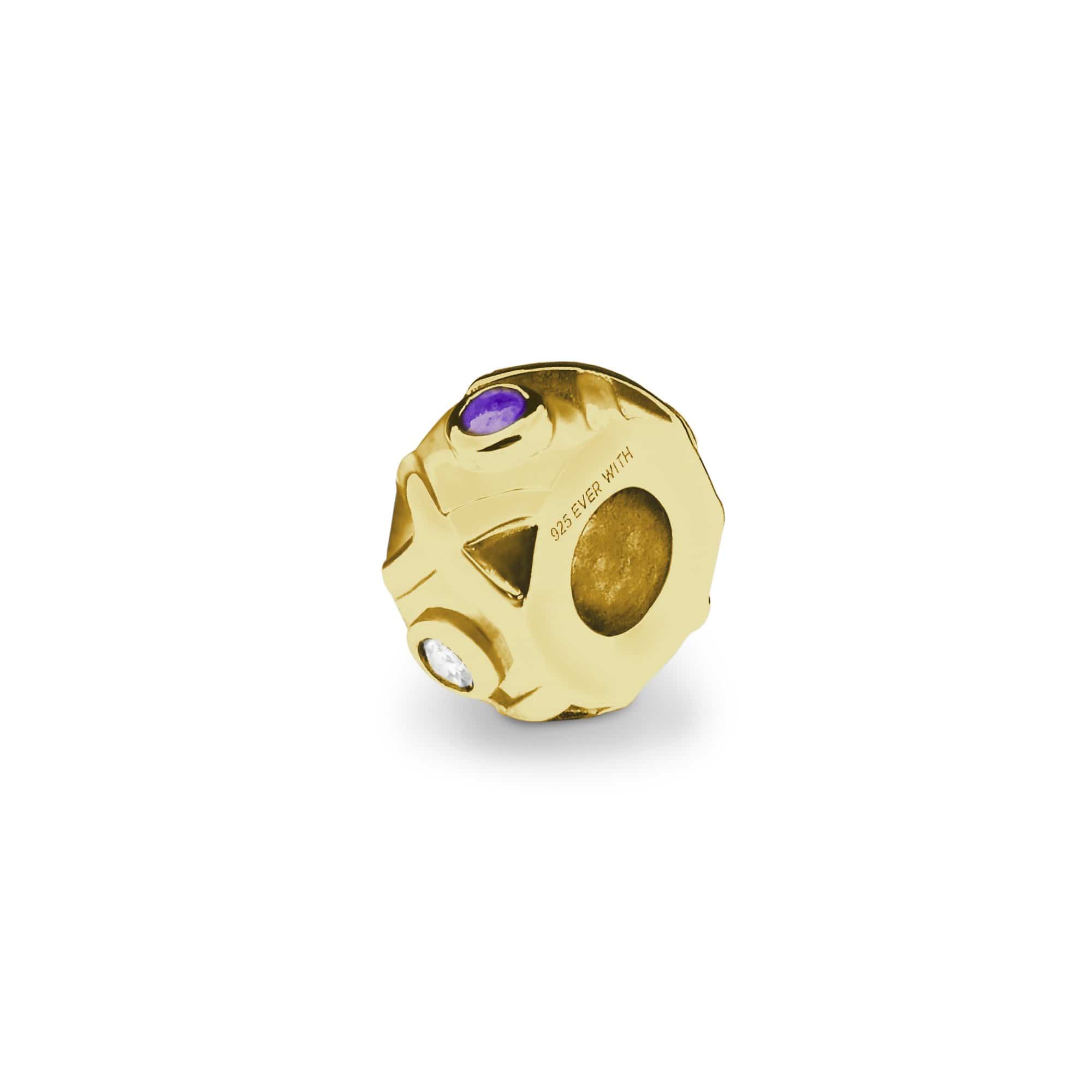 EverWith Peace Memorial Ashes Charm Bead with Fine Crystals 9k Yellow Gold Purple