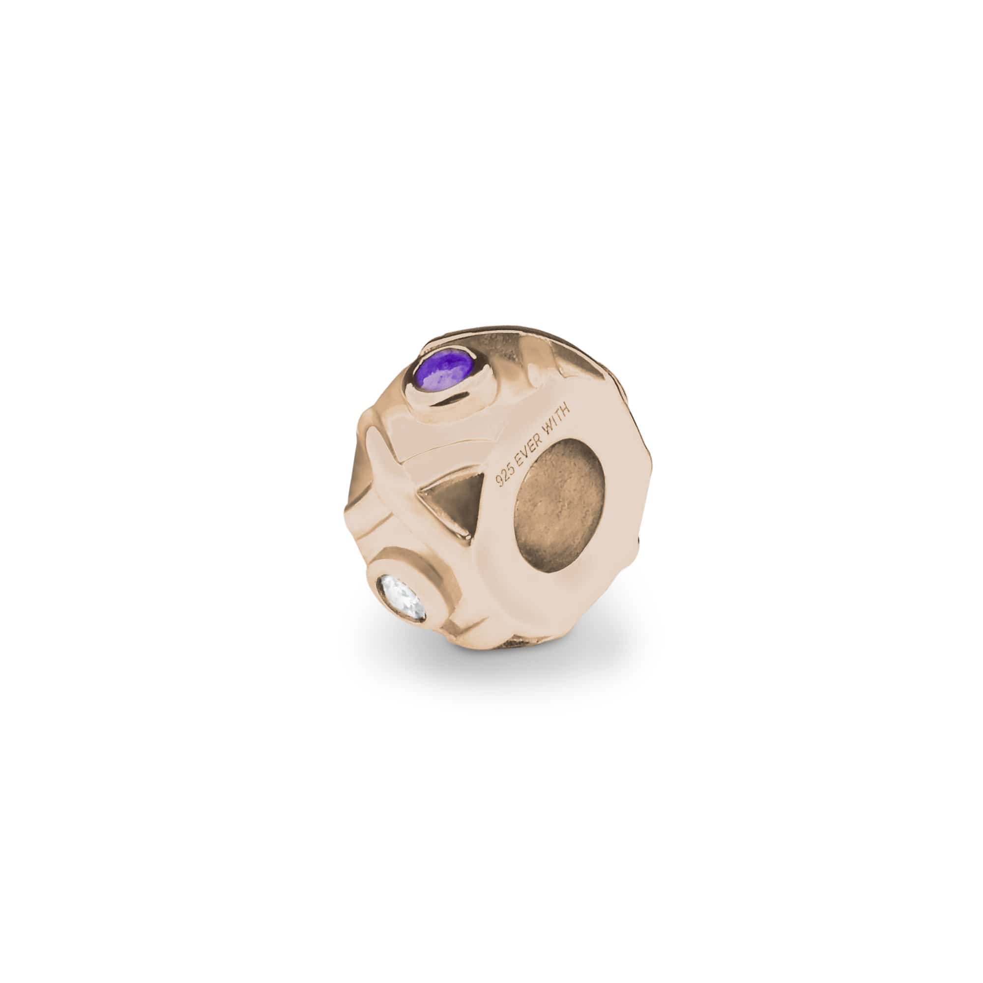 EverWith Peace Memorial Ashes Charm Bead with Fine Crystals 9k Rose Gold Purple