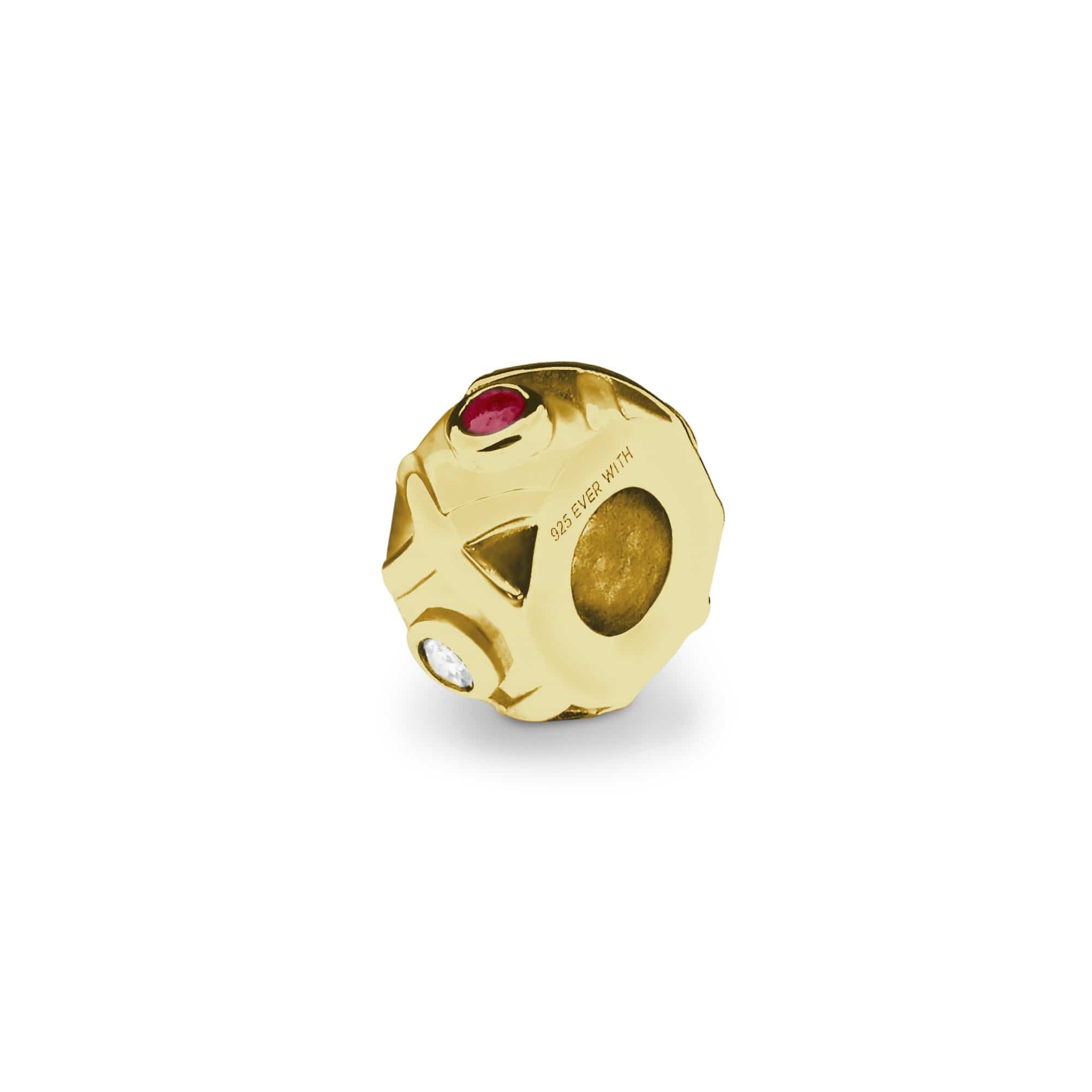 EverWith Peace Memorial Ashes Charm Bead with Fine Crystals 9k Yellow Gold Red