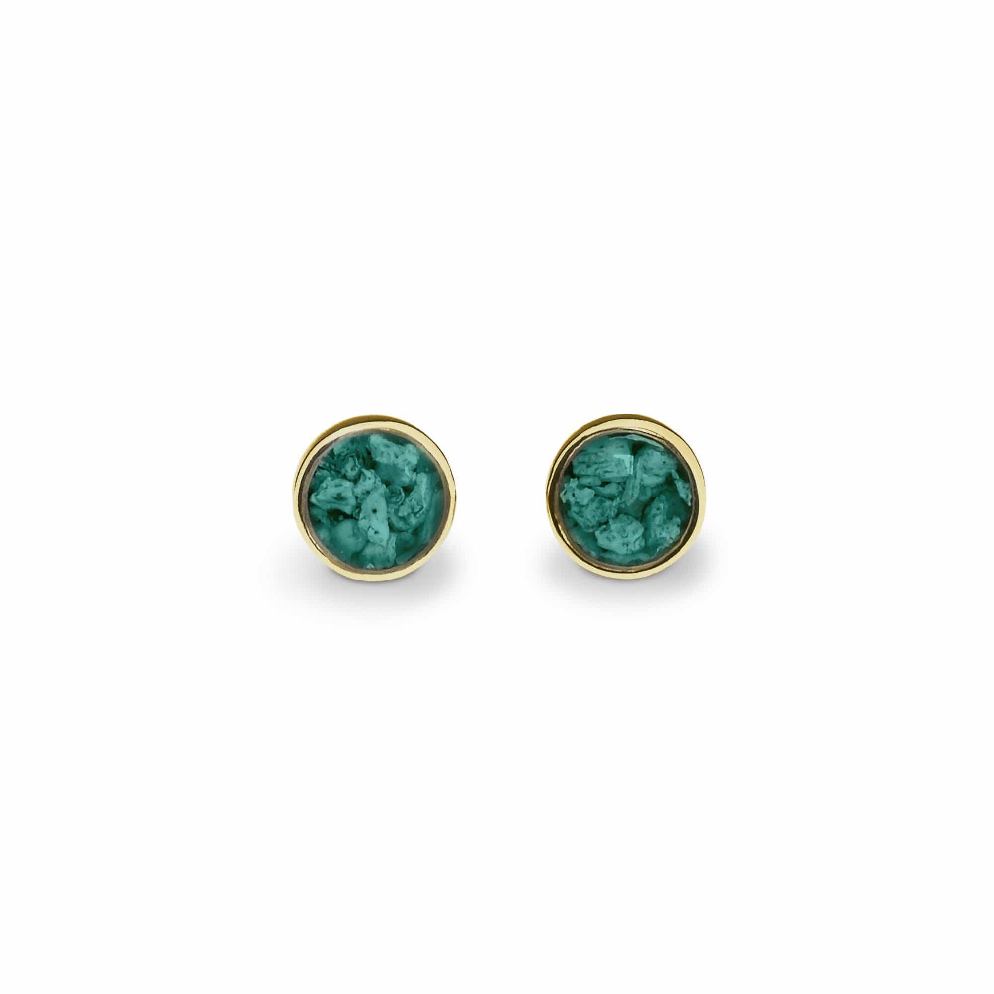 EverWith Ladies Classic Round Memorial Ashes Earrings 9k Yellow Gold Aqua