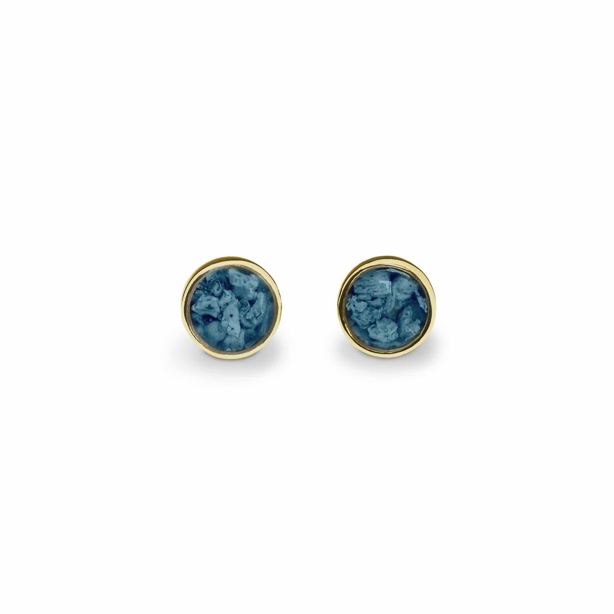 EverWith Ladies Classic Round Memorial Ashes Earrings 9k Yellow Gold Blue