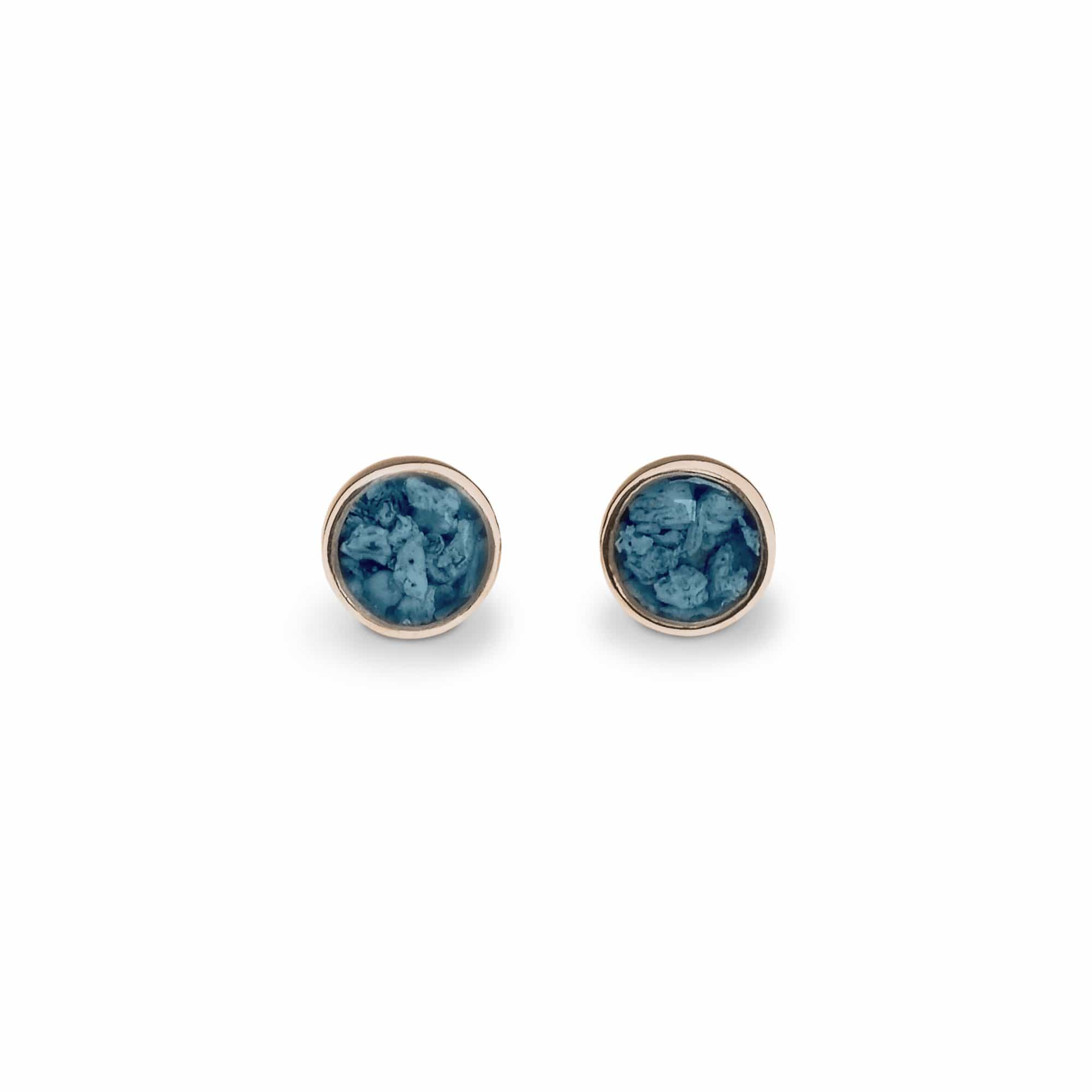 EverWith Ladies Classic Round Memorial Ashes Earrings 9k Rose Gold Blue