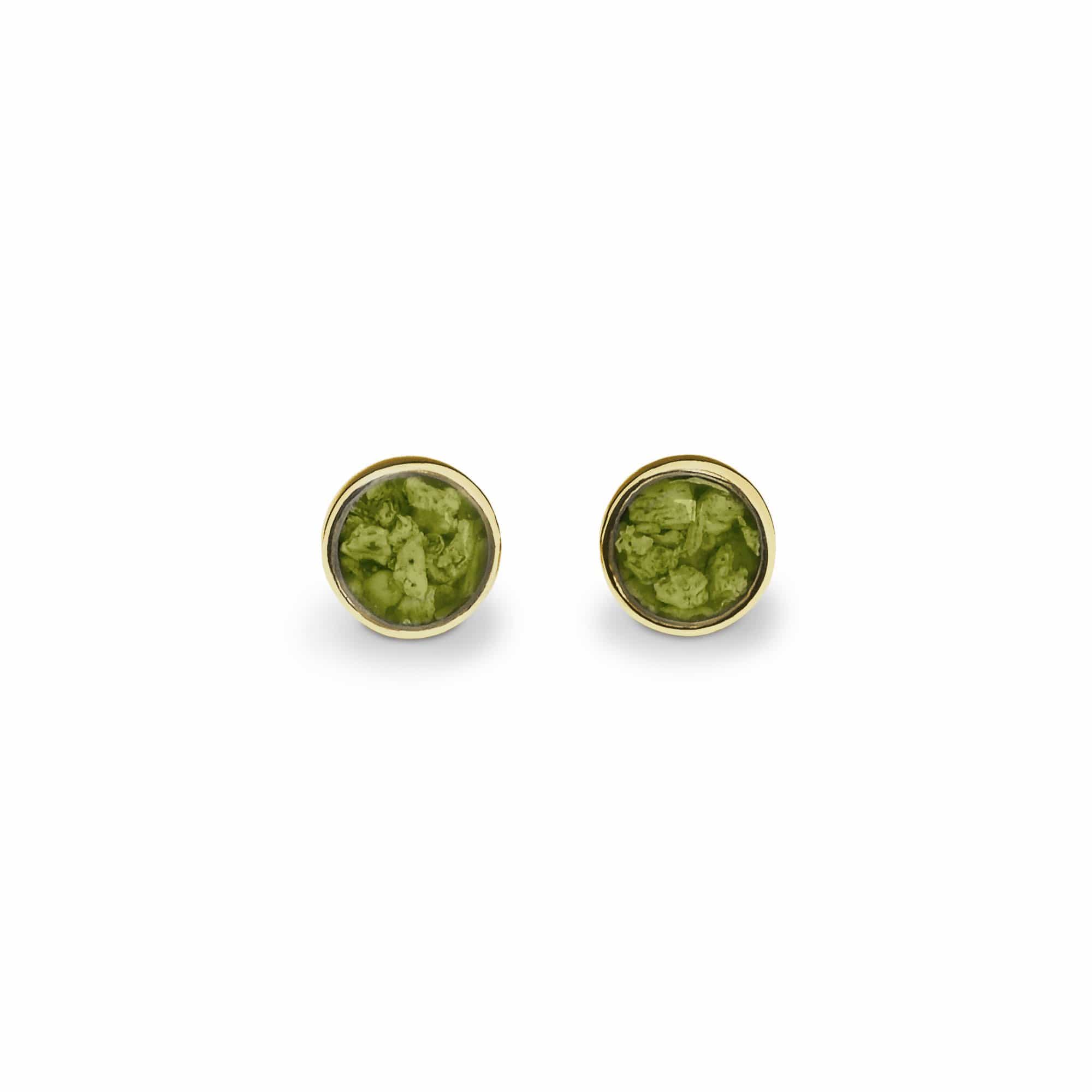 EverWith Ladies Classic Round Memorial Ashes Earrings 9k Yellow Gold Green
