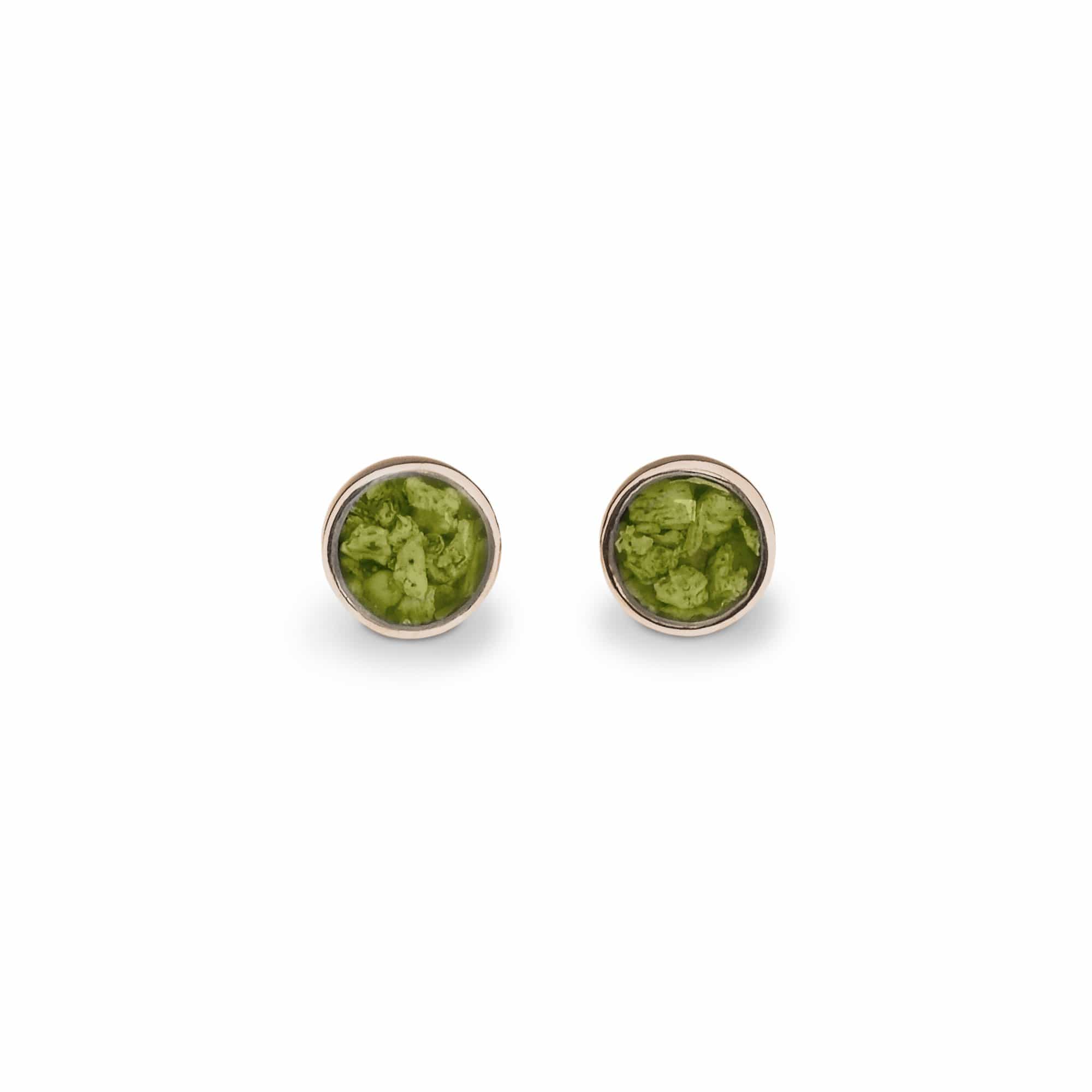 EverWith Ladies Classic Round Memorial Ashes Earrings 9k Rose Gold Green