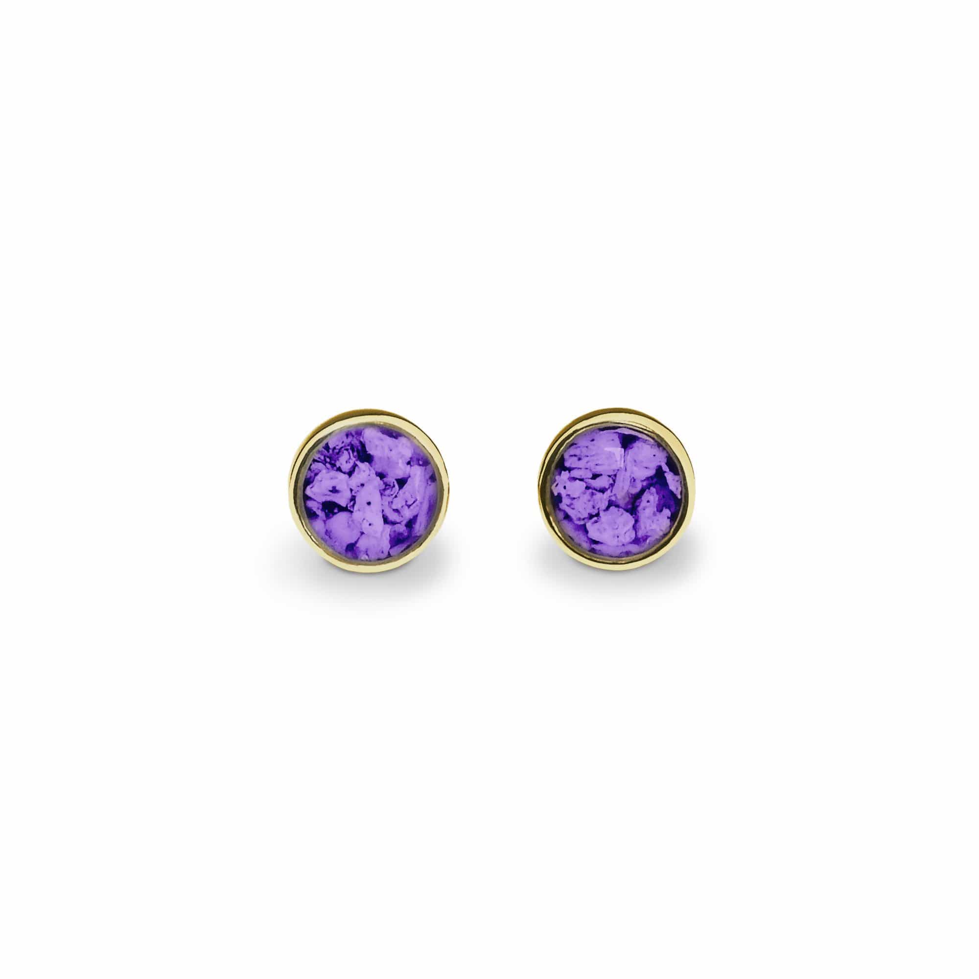 EverWith Ladies Classic Round Memorial Ashes Earrings 9k Yellow Gold Purple
