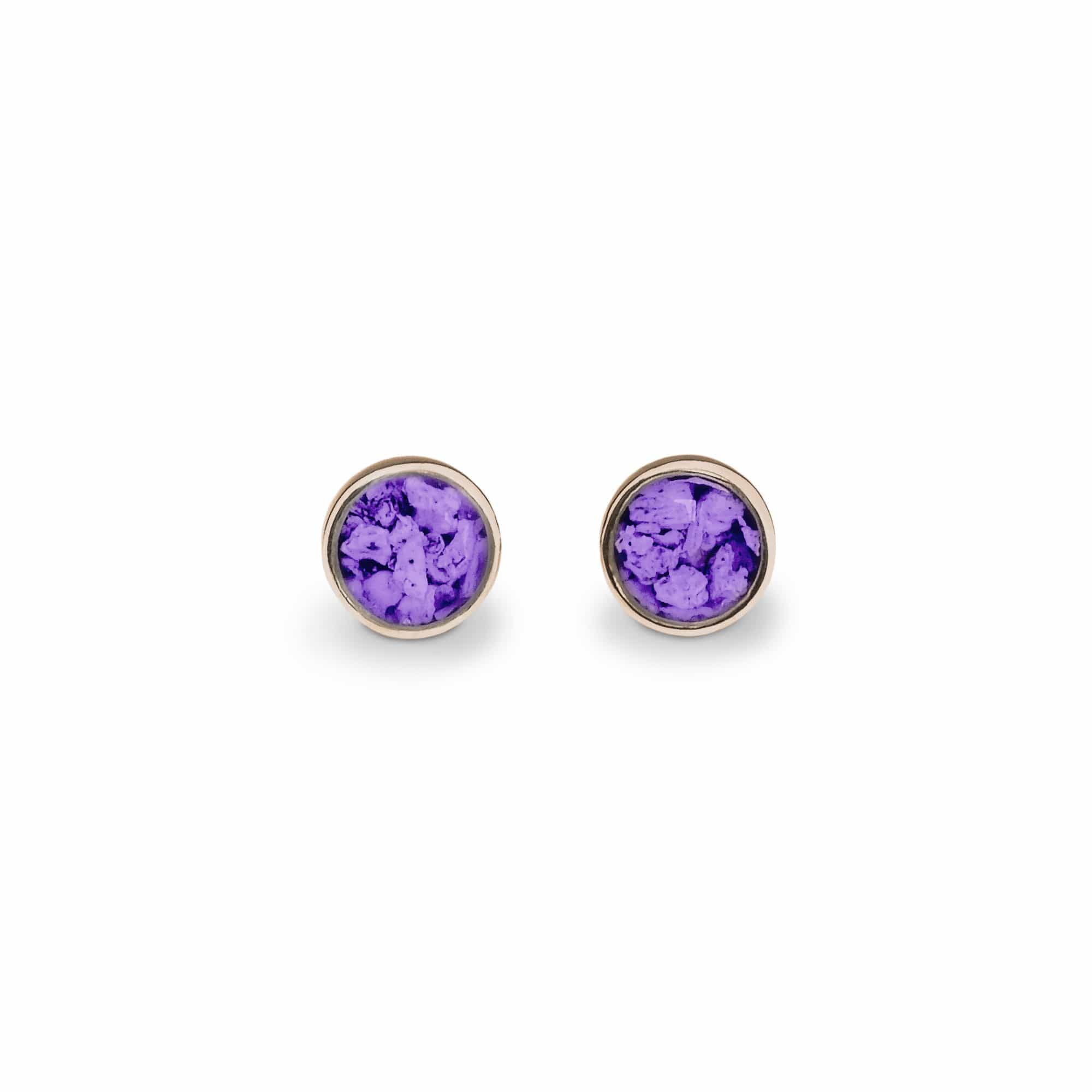 EverWith Ladies Classic Round Memorial Ashes Earrings 9k Rose Gold Purple
