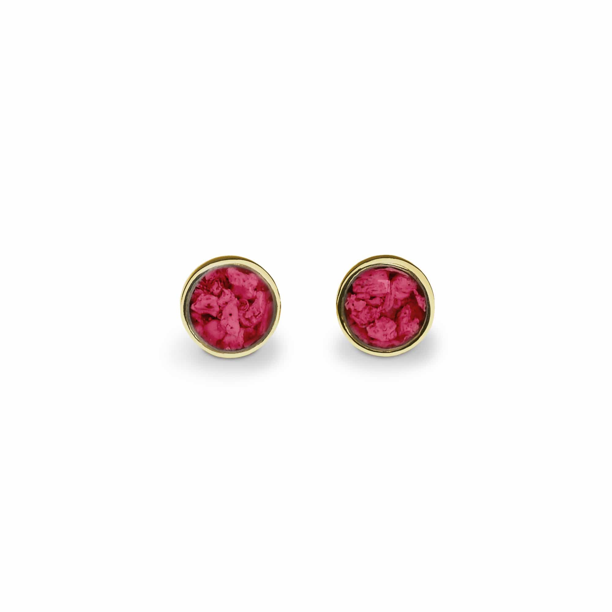 EverWith Ladies Classic Round Memorial Ashes Earrings 9k Yellow Gold Red