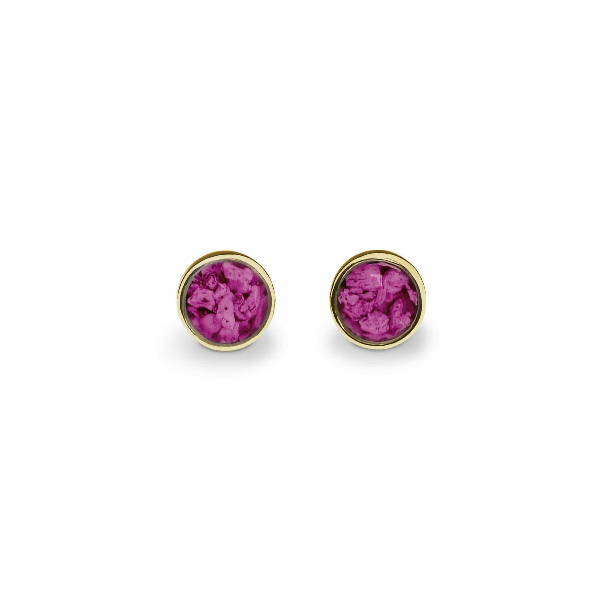 EverWith Ladies Classic Round Memorial Ashes Earrings 9k Yellow Gold Violet