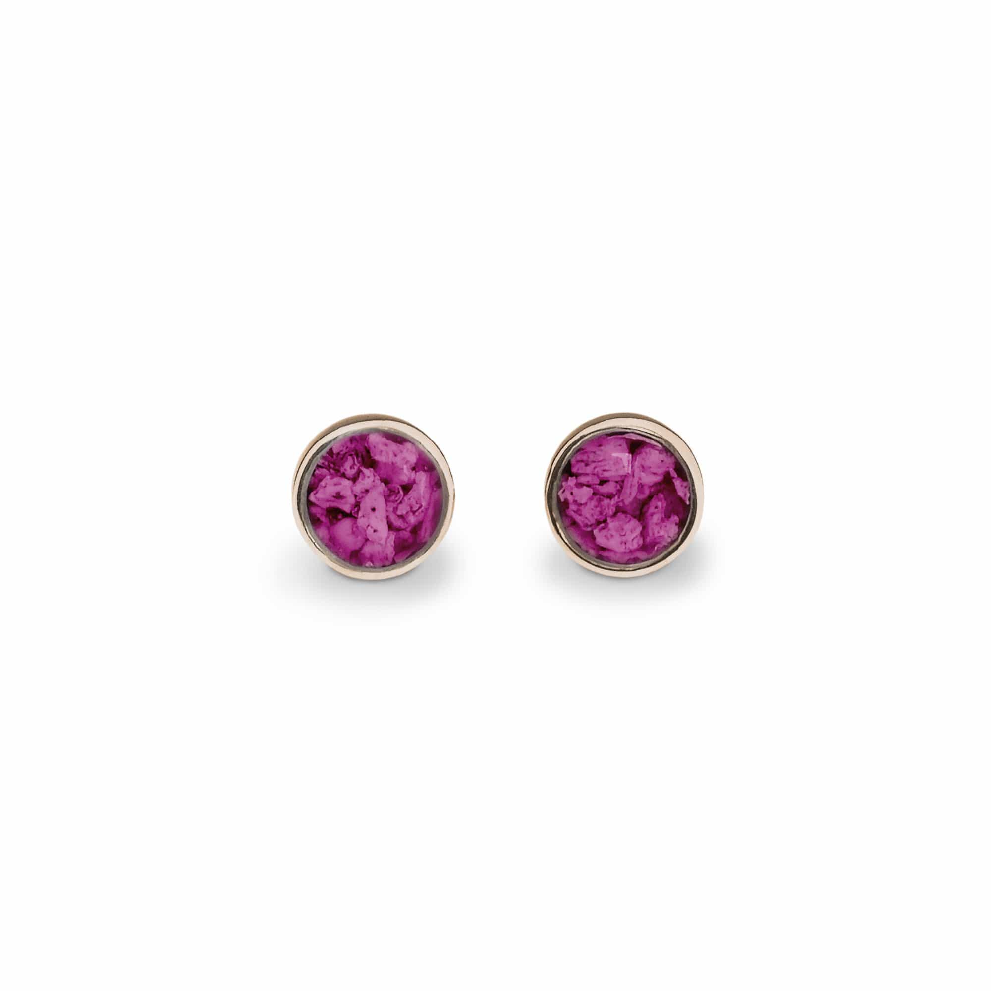 EverWith Ladies Classic Round Memorial Ashes Earrings 9k Rose Gold Violet