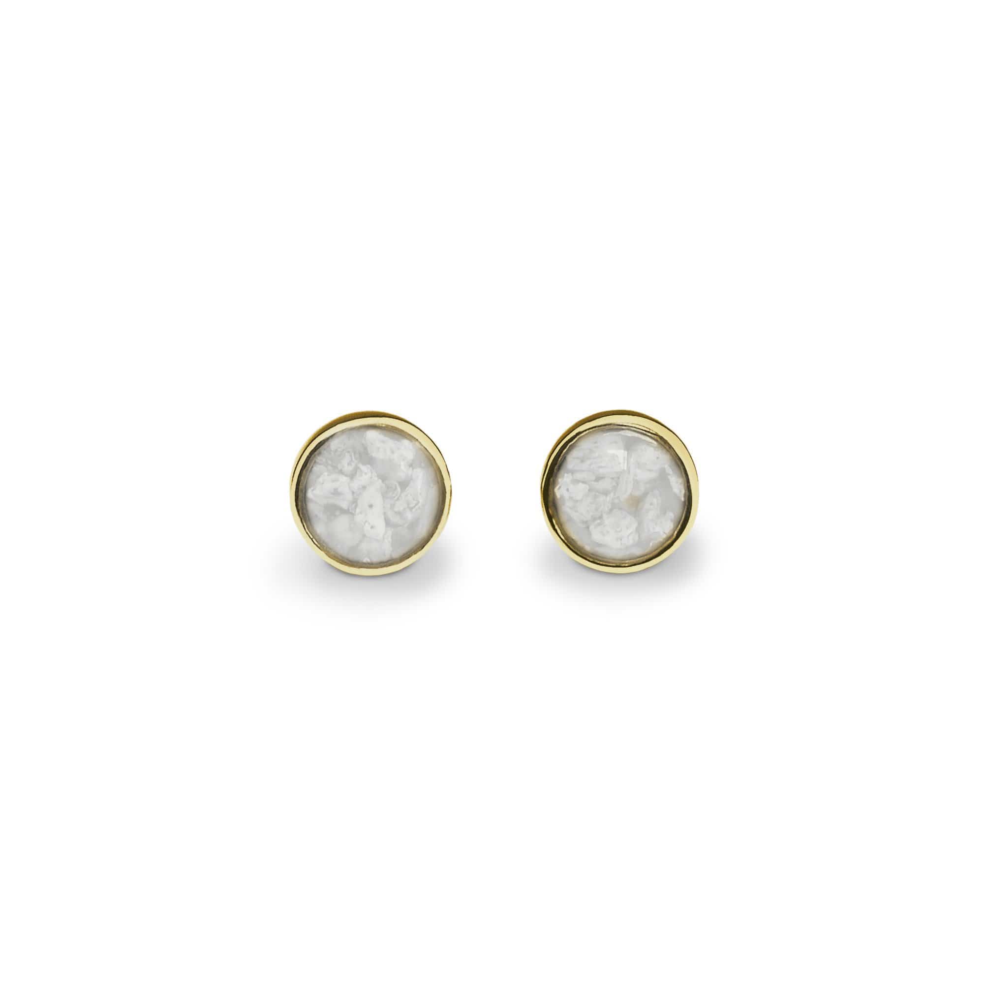 EverWith Ladies Classic Round Memorial Ashes Earrings 9k Yellow Gold White