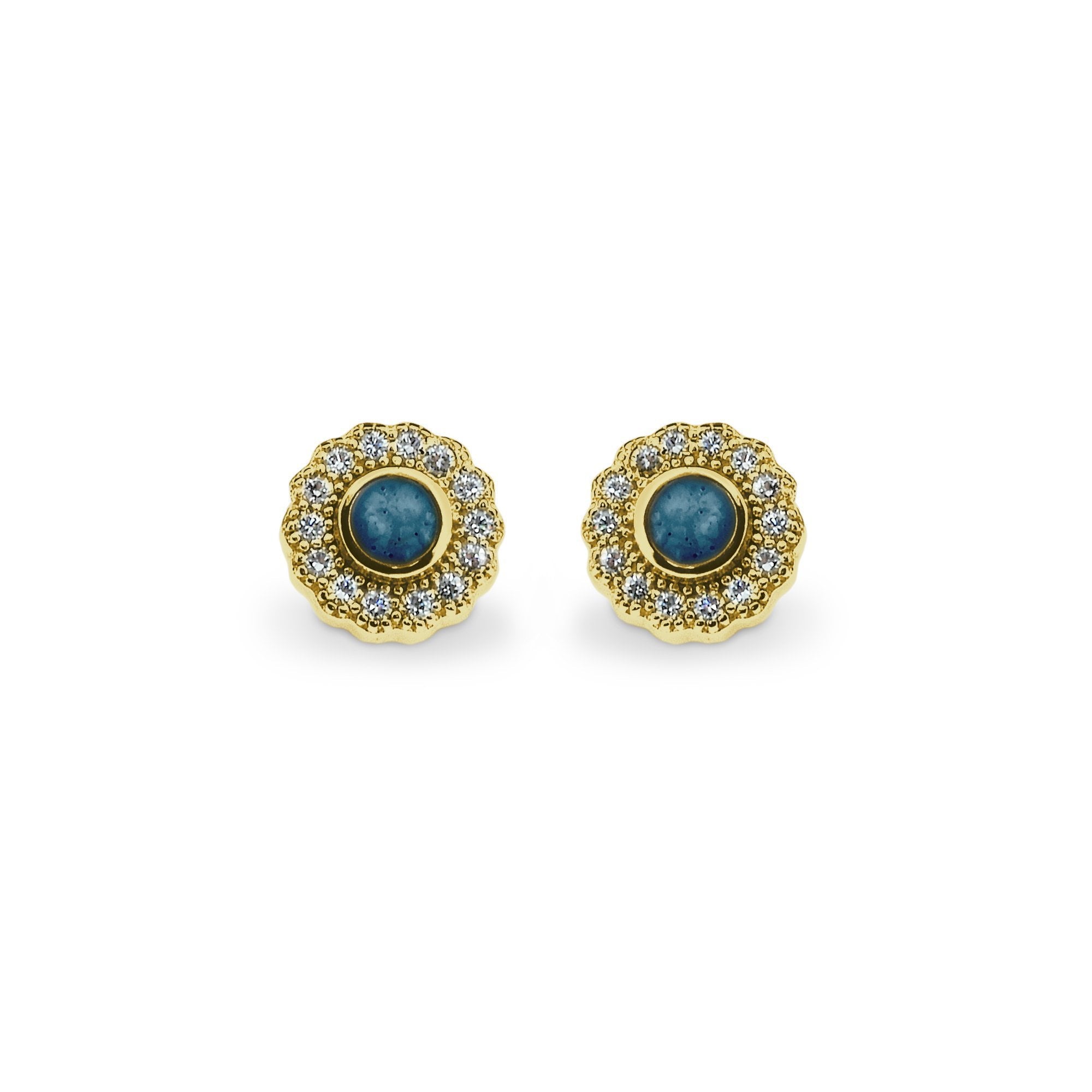 EverWith Ladies Petals Memorial Ashes Earrings with Fine Crystals 9k Yellow Gold Blue