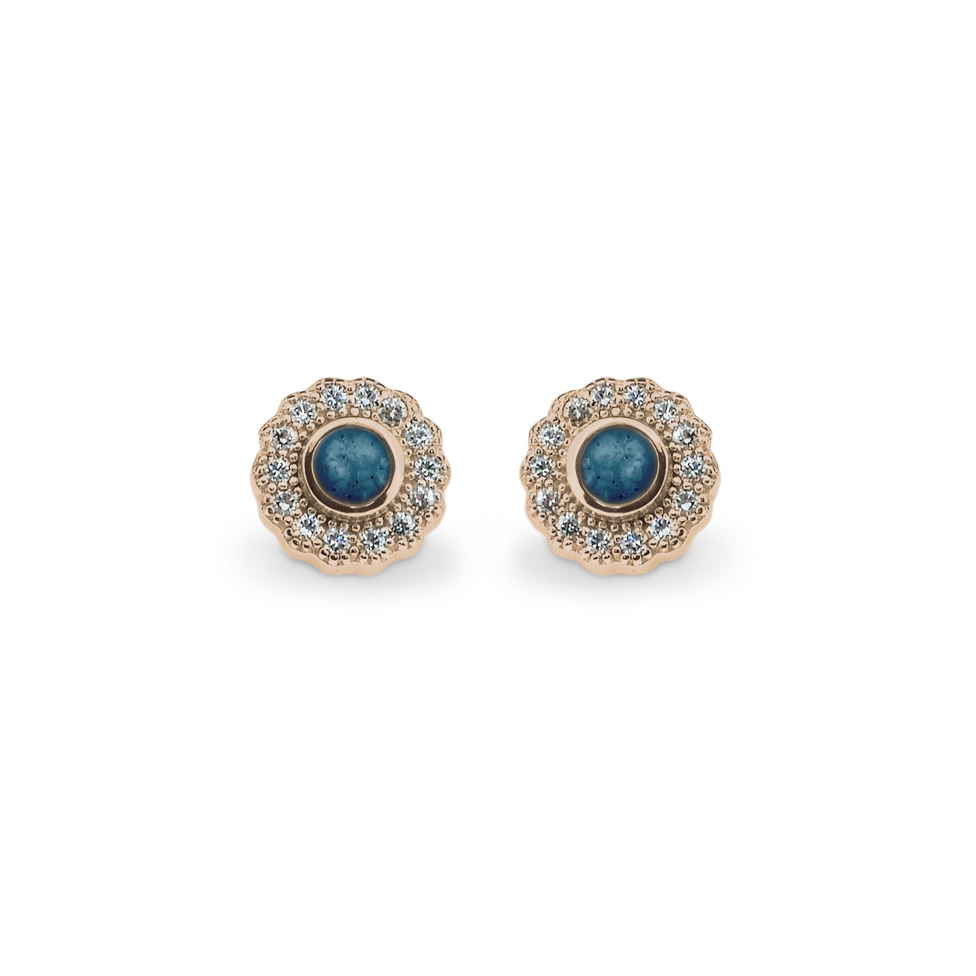 EverWith Ladies Petals Memorial Ashes Earrings with Fine Crystals 9k Rose Gold Blue