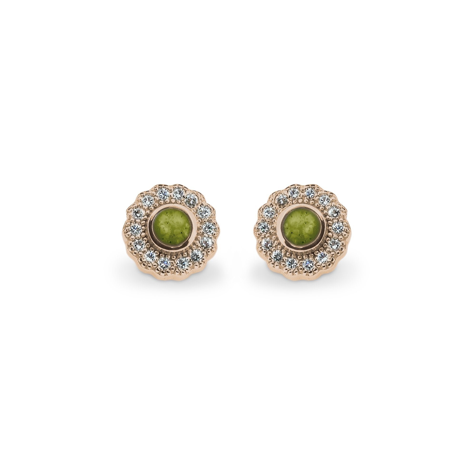 EverWith Ladies Petals Memorial Ashes Earrings with Fine Crystals 9k Rose Gold Green