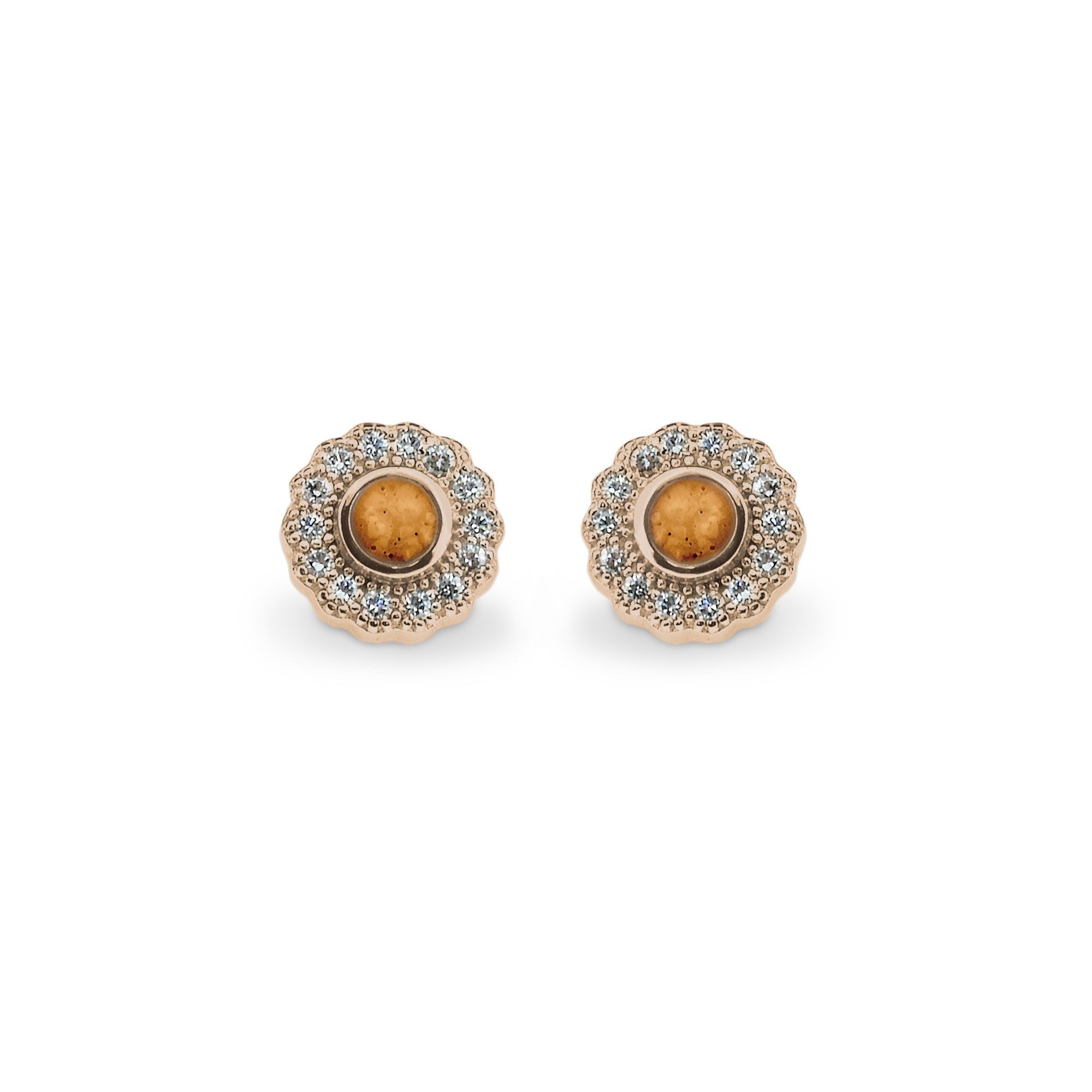 EverWith Ladies Petals Memorial Ashes Earrings with Fine Crystals 9k Rose Gold Orange Diamond Dust