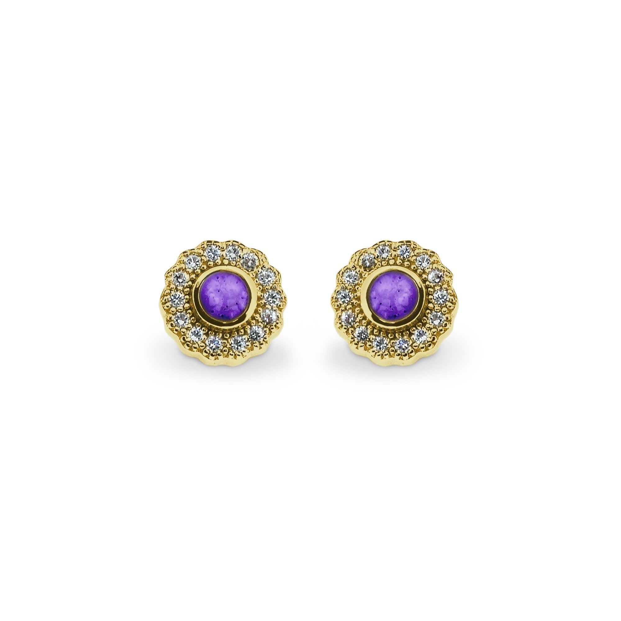 EverWith Ladies Petals Memorial Ashes Earrings with Fine Crystals 9k Yellow Gold Purple