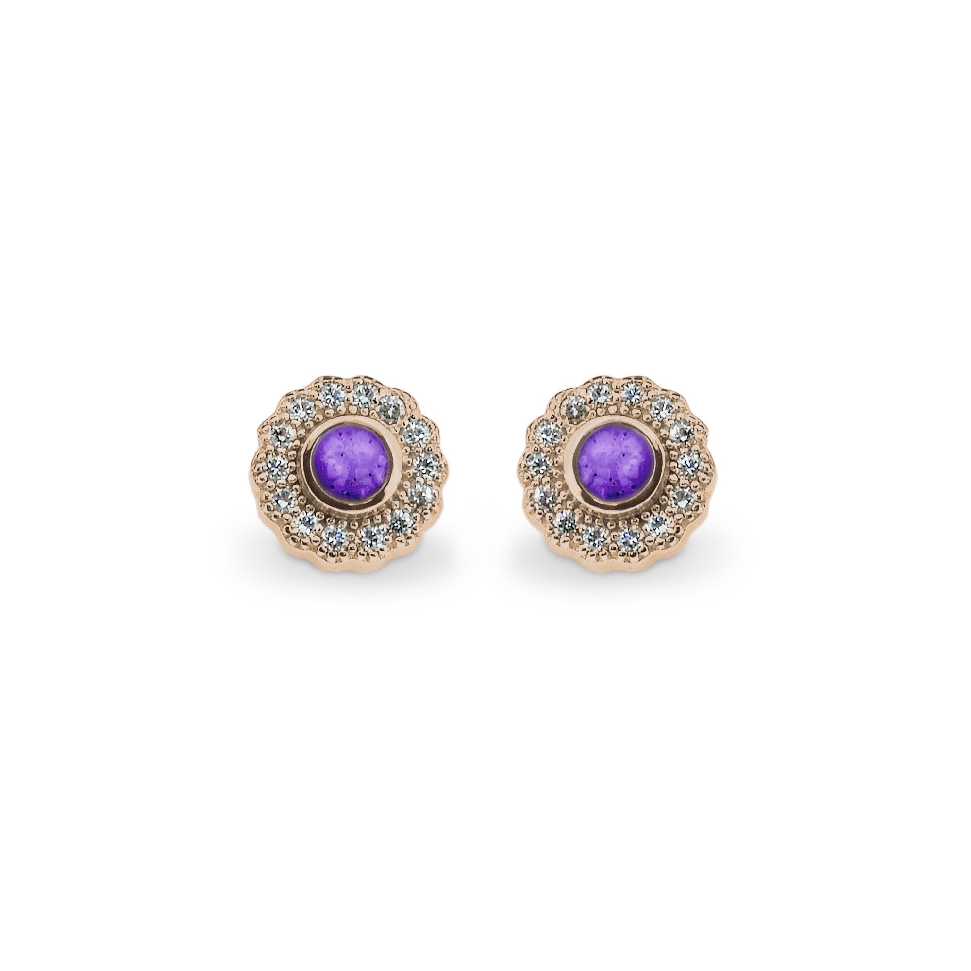 EverWith Ladies Petals Memorial Ashes Earrings with Fine Crystals 9k Rose Gold Purple