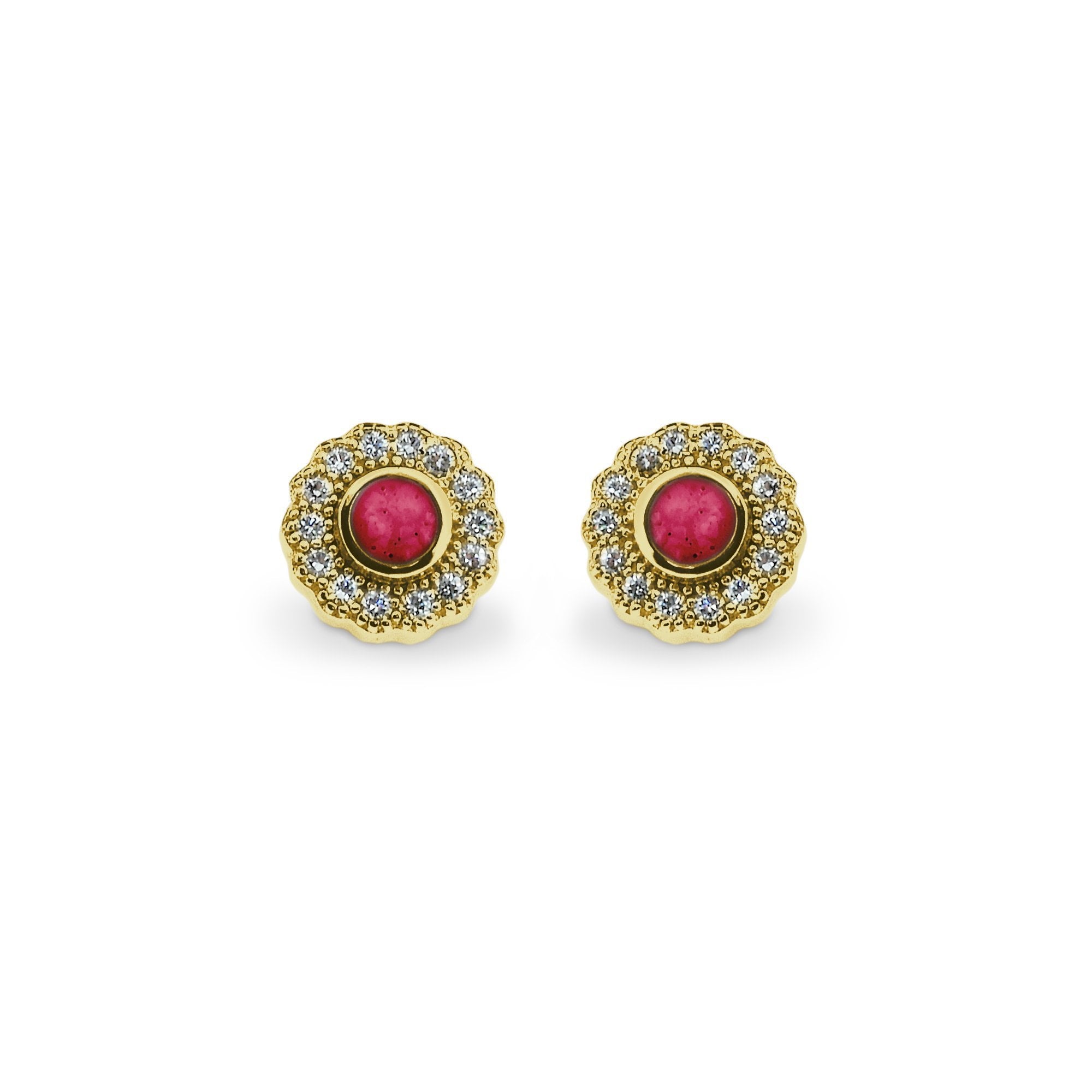 EverWith Ladies Petals Memorial Ashes Earrings with Fine Crystals 9k Yellow Gold Red