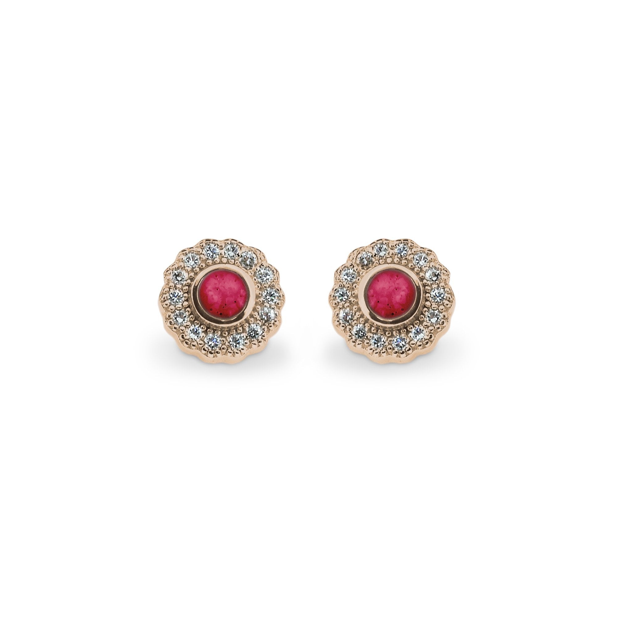 EverWith Ladies Petals Memorial Ashes Earrings with Fine Crystals 9k Rose Gold Red