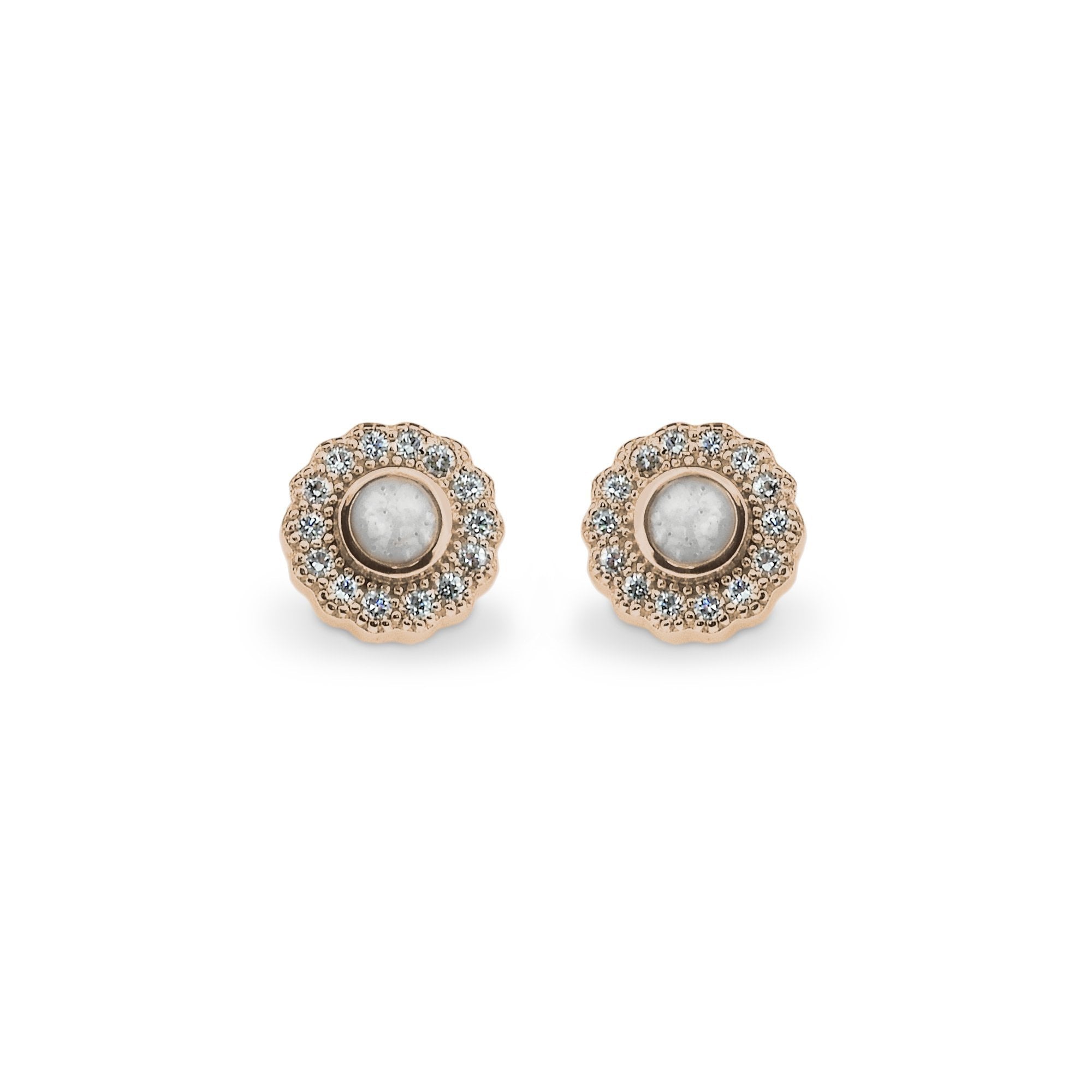 EverWith Ladies Petals Memorial Ashes Earrings with Fine Crystals 9k Rose Gold White