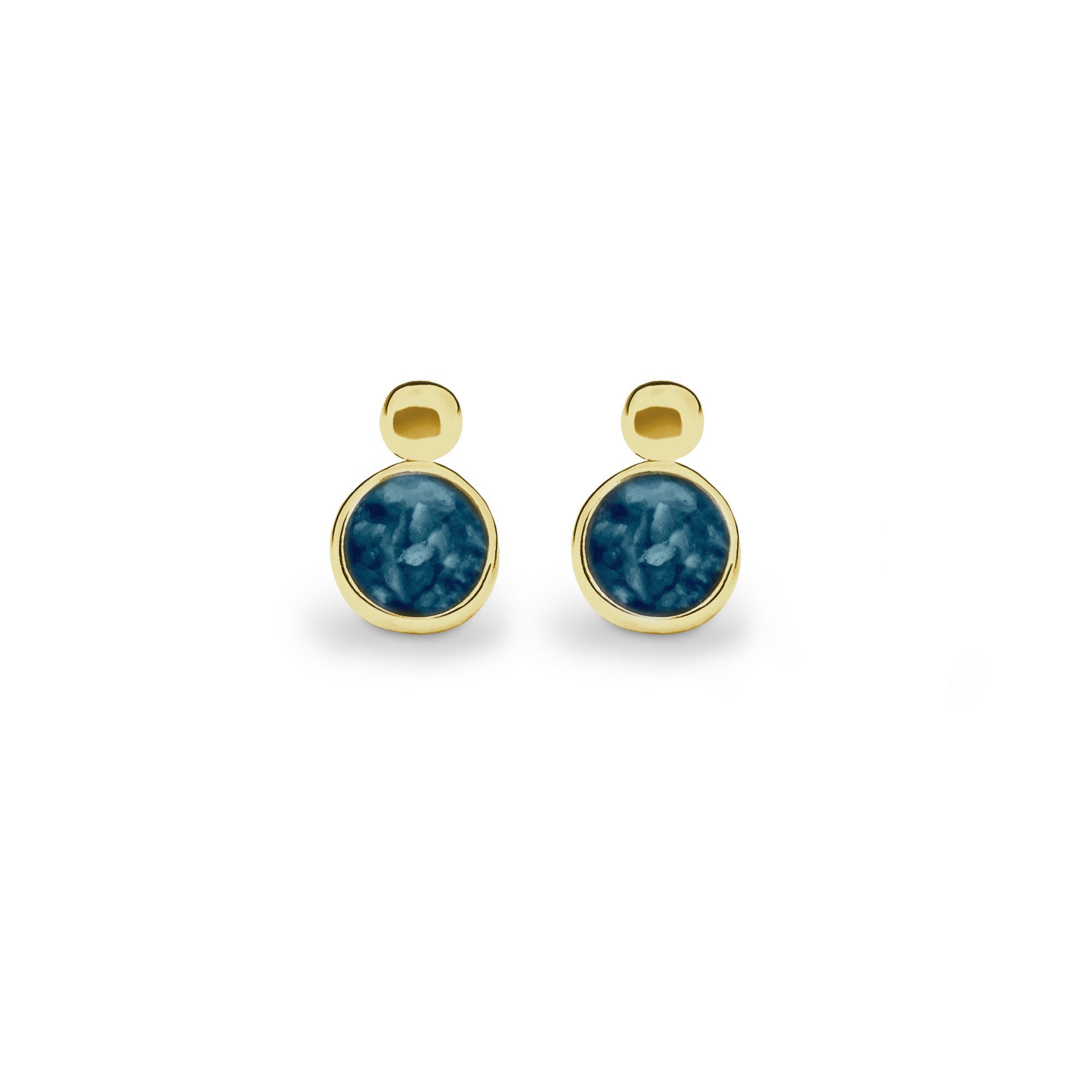 EverWith Delicate Drop Memorial Ashes Earrings 9k Yellow Gold Blue