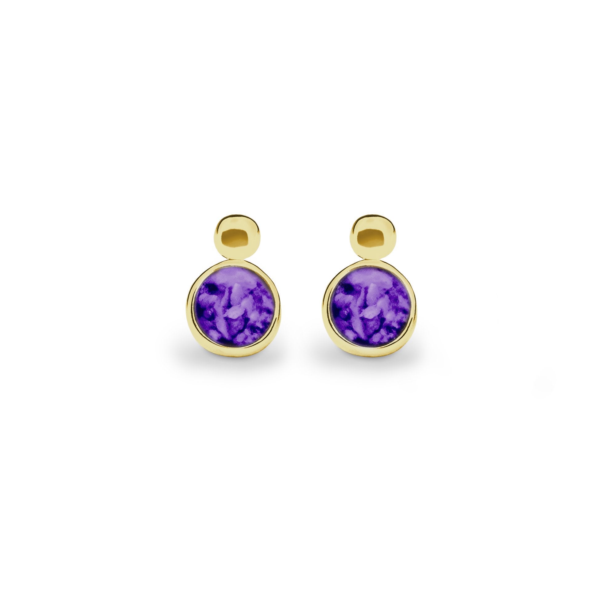 EverWith Delicate Drop Memorial Ashes Earrings 9k Yellow Gold Purple