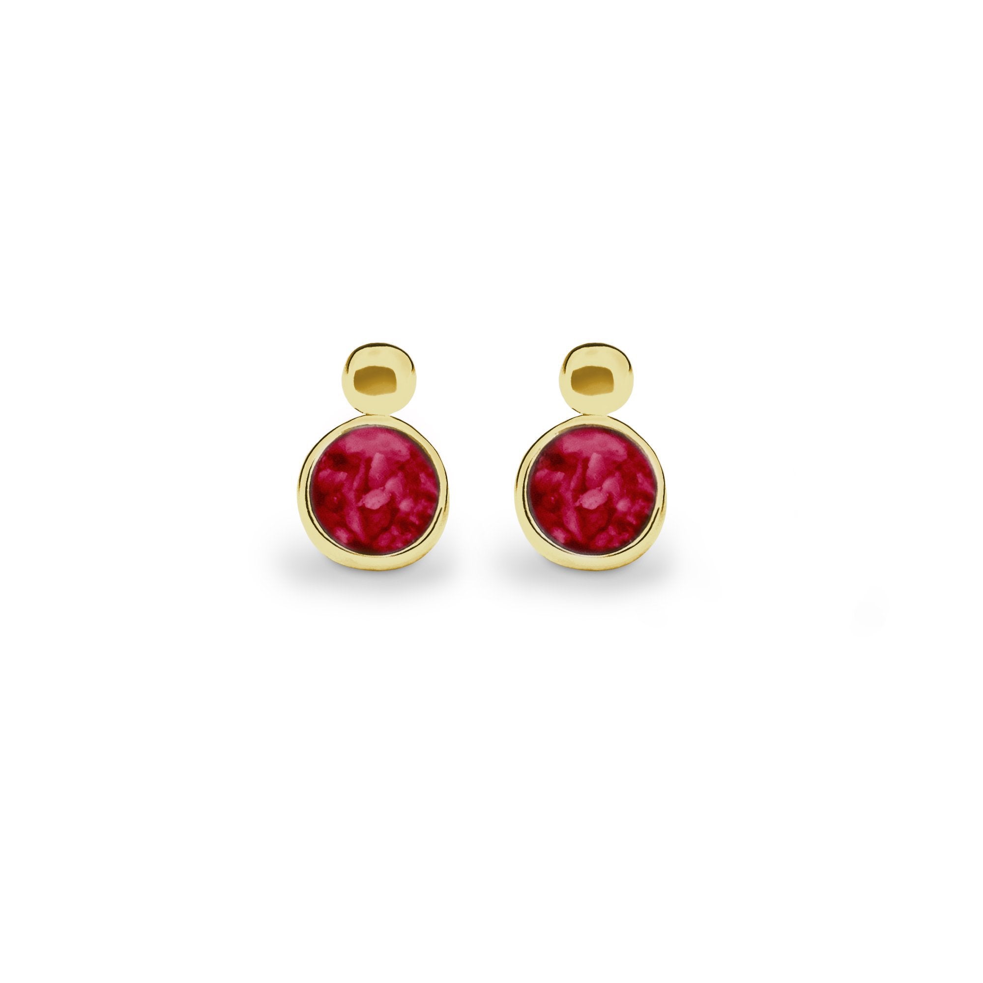EverWith Delicate Drop Memorial Ashes Earrings 9k Yellow Gold Red