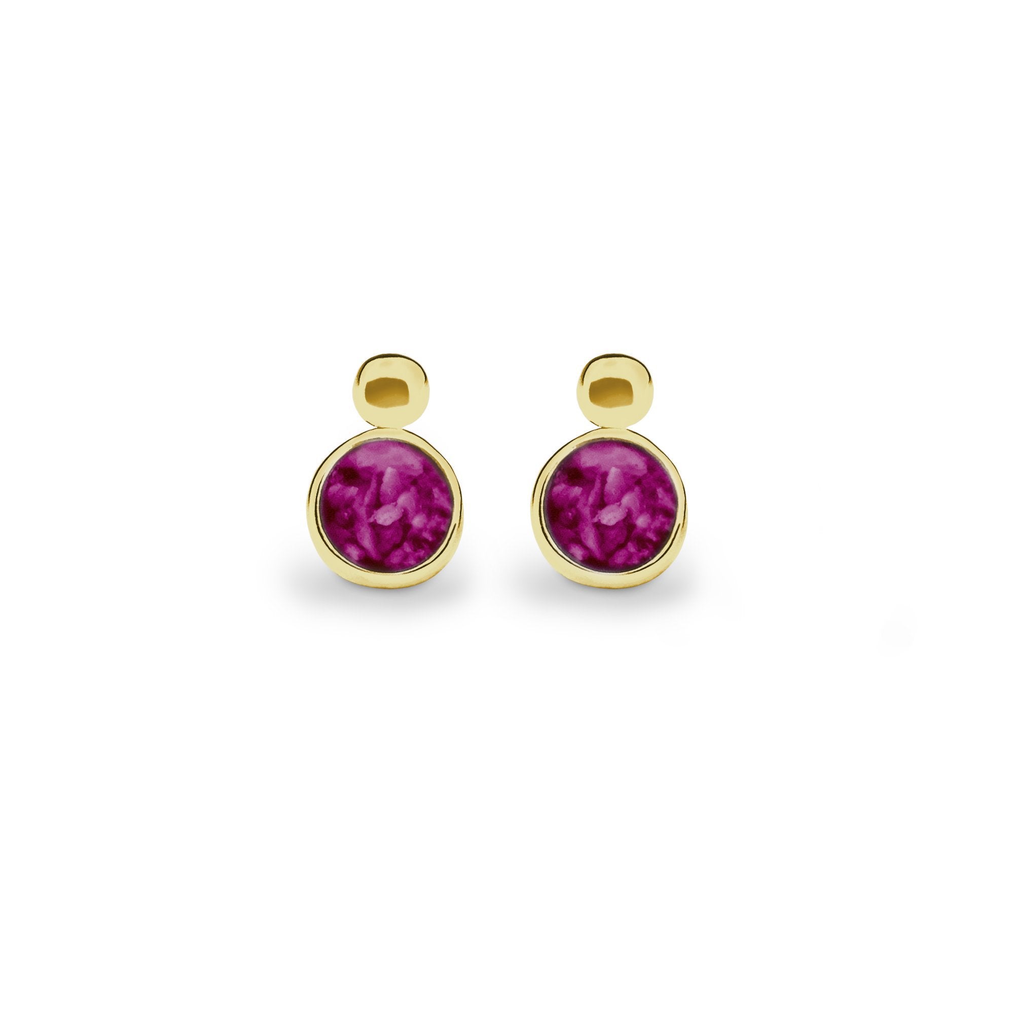 EverWith Delicate Drop Memorial Ashes Earrings 9k Yellow Gold Violet