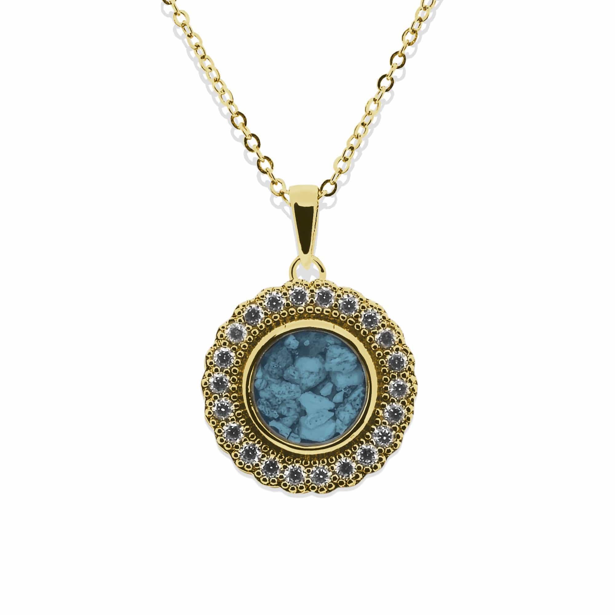 EverWith Ladies Petals Memorial Ashes Pendant with Fine Crystals 9k Yellow Gold Blue