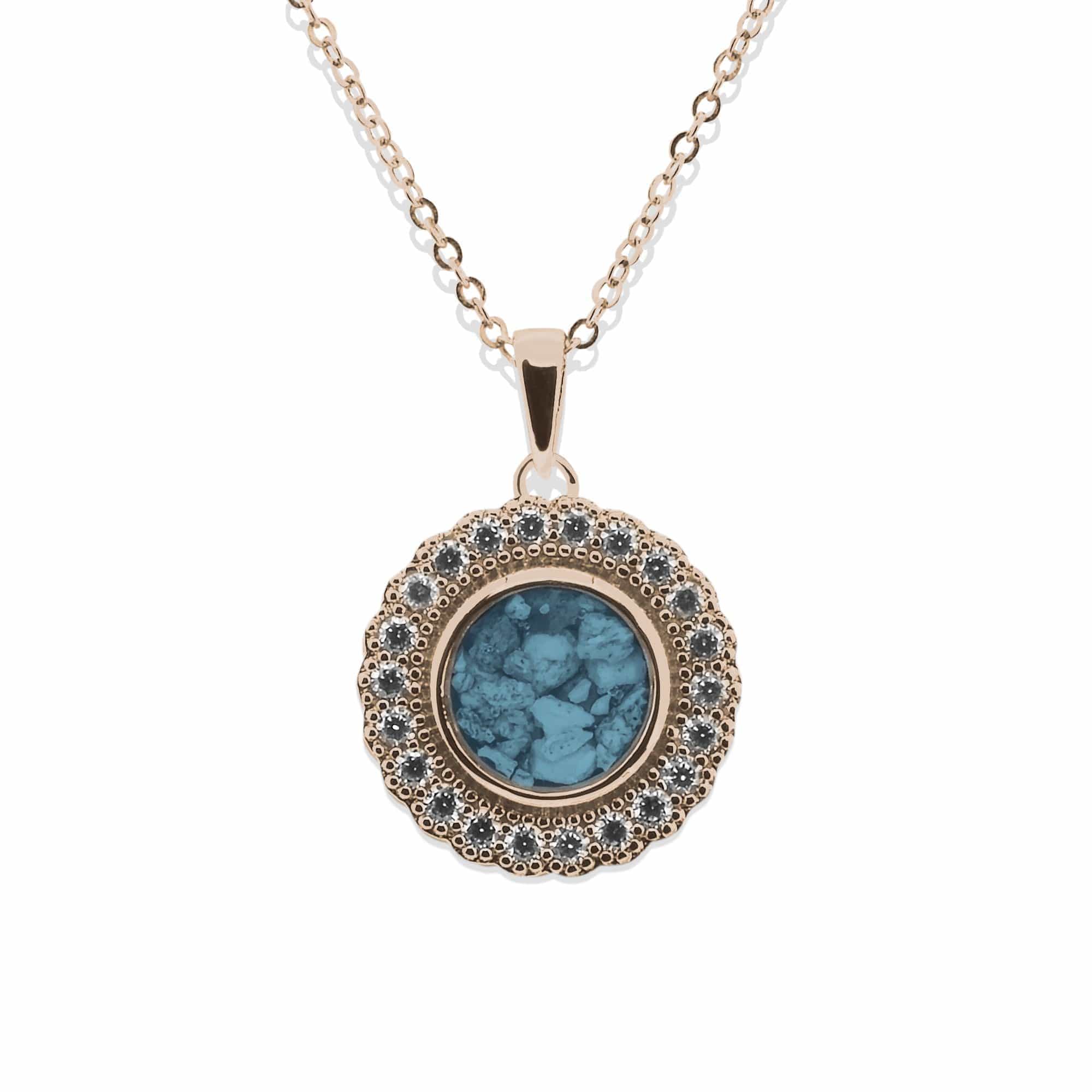 EverWith Ladies Petals Memorial Ashes Pendant with Fine Crystals 9k Rose Gold Blue