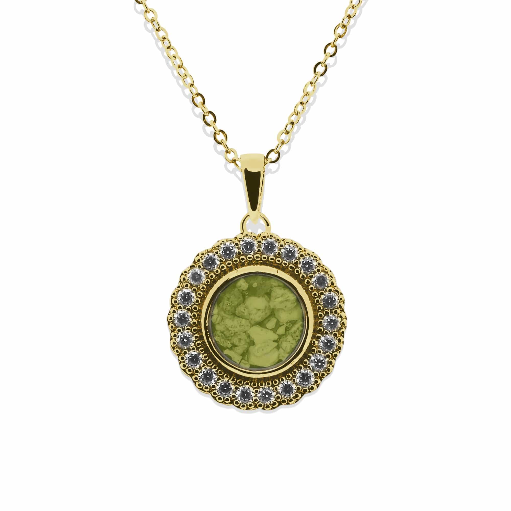EverWith Ladies Petals Memorial Ashes Pendant with Fine Crystals 9k Yellow Gold Green