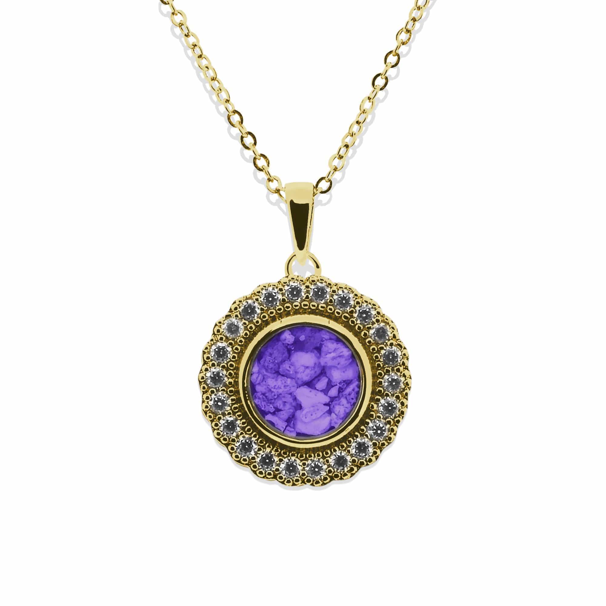 EverWith Ladies Petals Memorial Ashes Pendant with Fine Crystals 9k Yellow Gold Purple