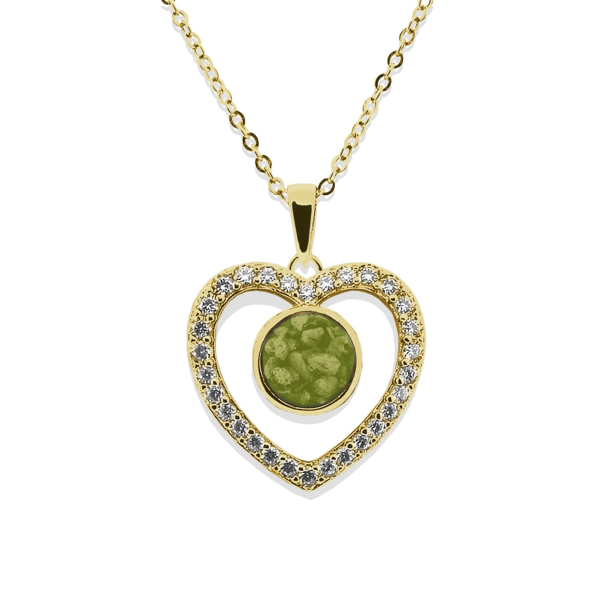 EverWith Ladies Forever Memorial Ashes Pendant with Fine Crystals 9k Yellow Gold Green