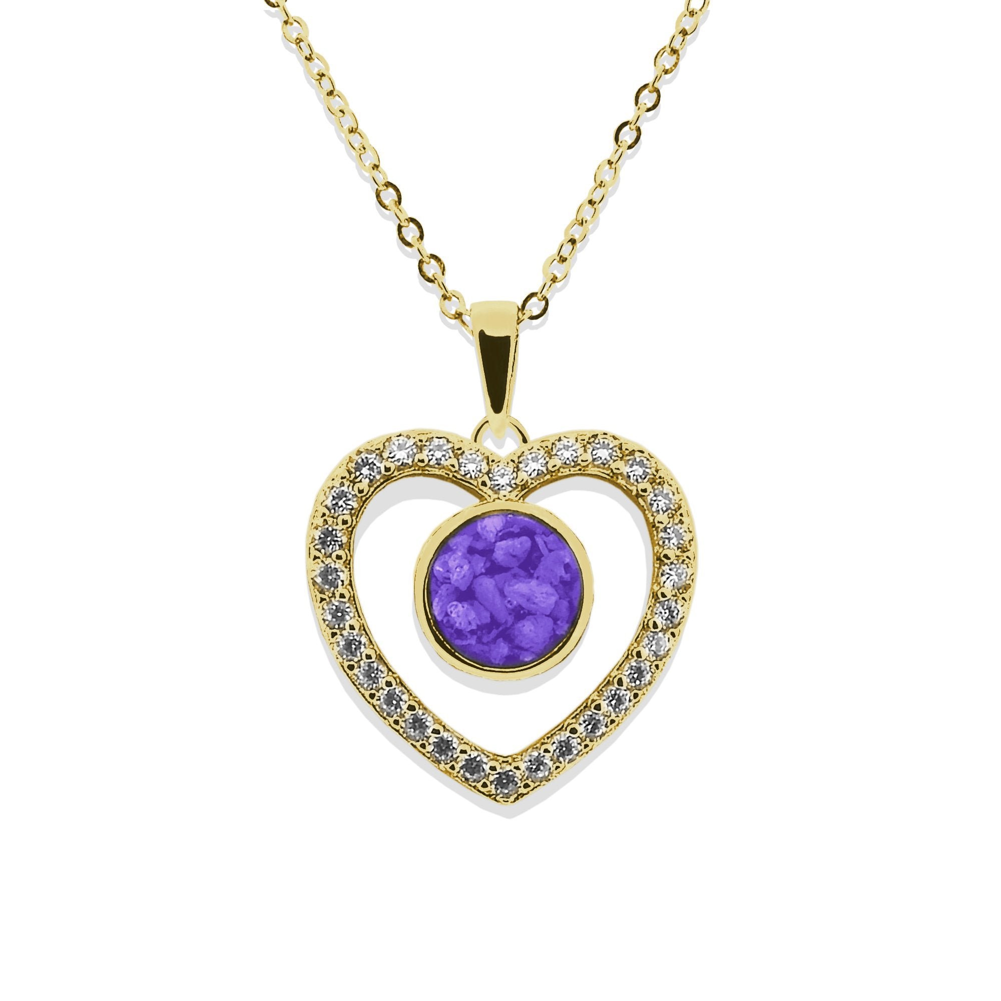 EverWith Ladies Forever Memorial Ashes Pendant with Fine Crystals 9k Yellow Gold Purple