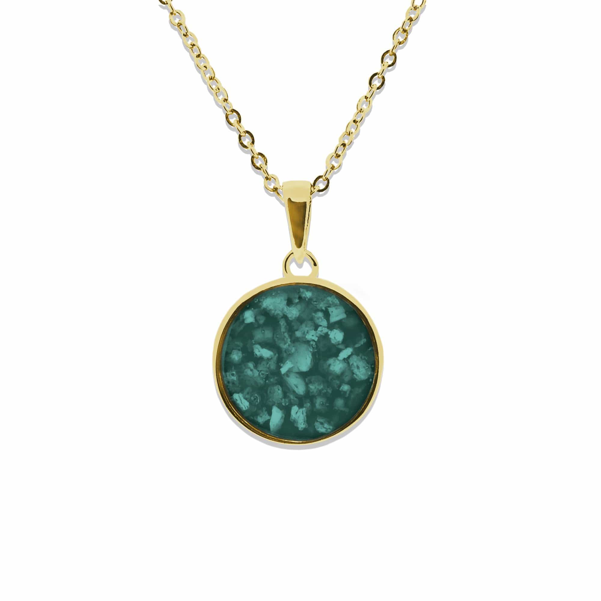 EverWith Ladies Classic Round Memorial Ashes Pendant 9k Yellow Gold Aqua