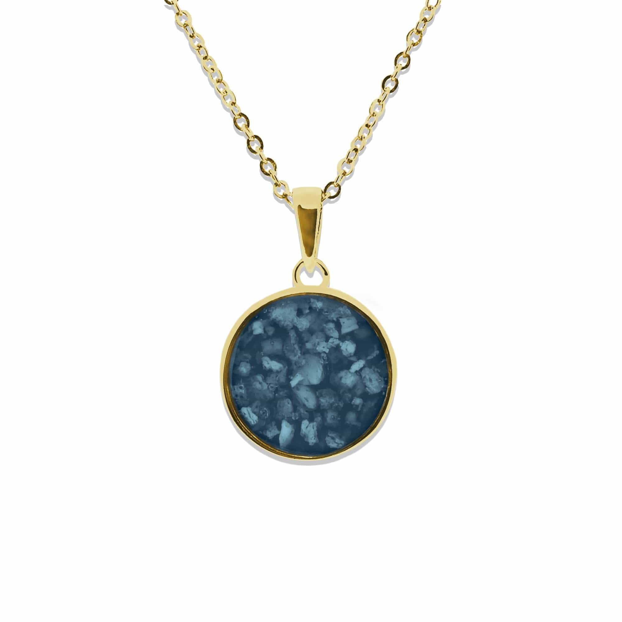 EverWith Ladies Classic Round Memorial Ashes Pendant 9k Yellow Gold Blue