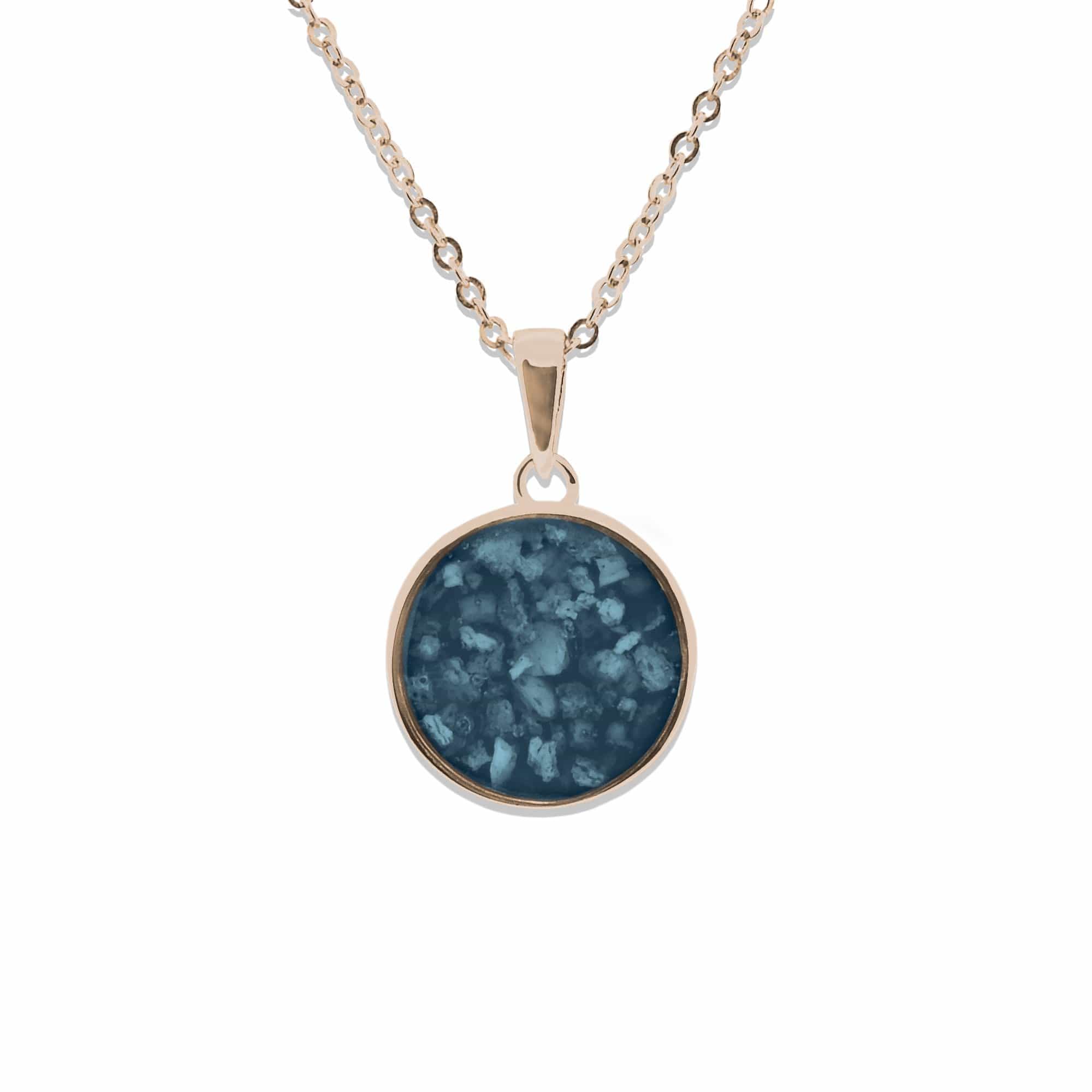EverWith Ladies Classic Round Memorial Ashes Pendant 9k Rose Gold Blue