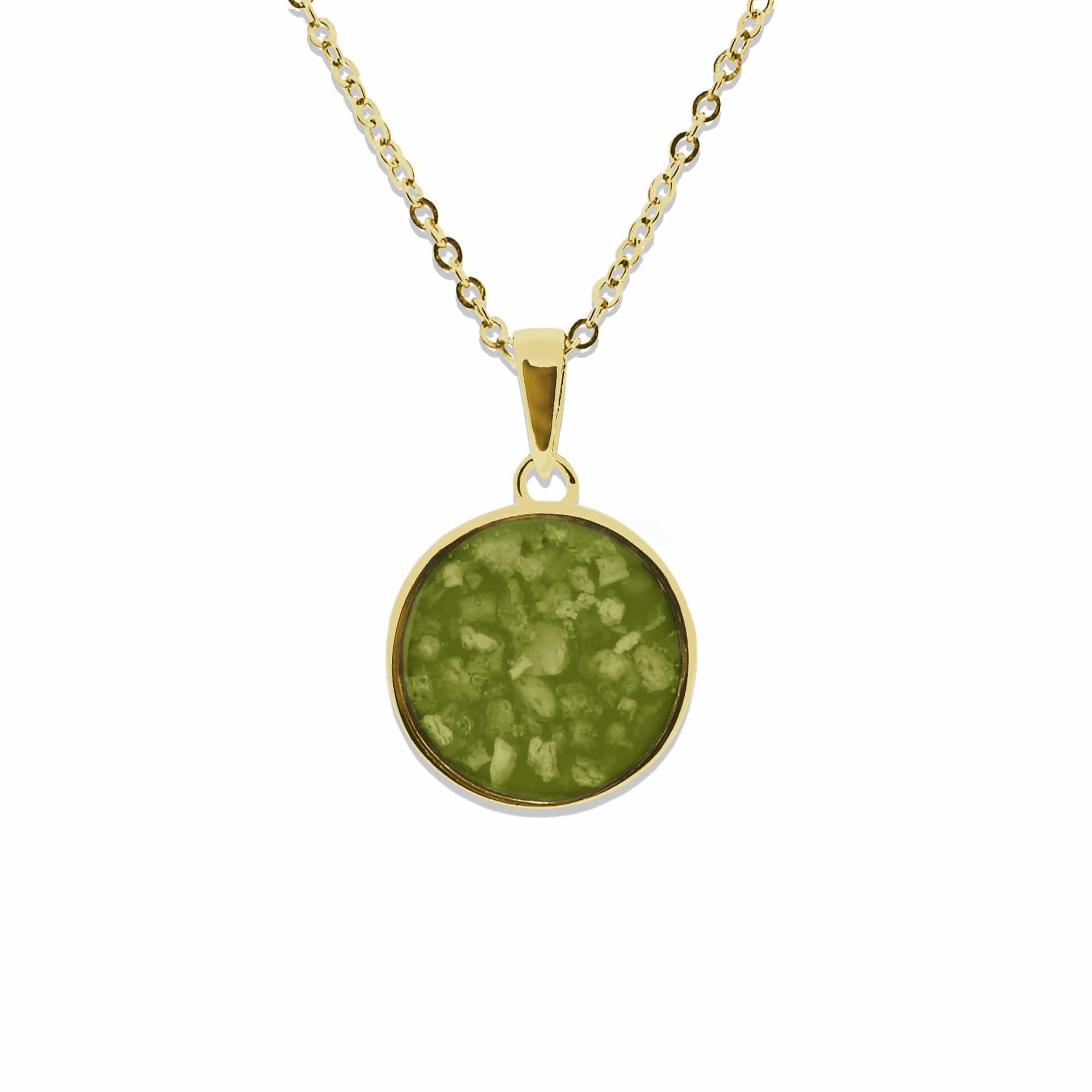 EverWith Ladies Classic Round Memorial Ashes Pendant 9k Yellow Gold Green