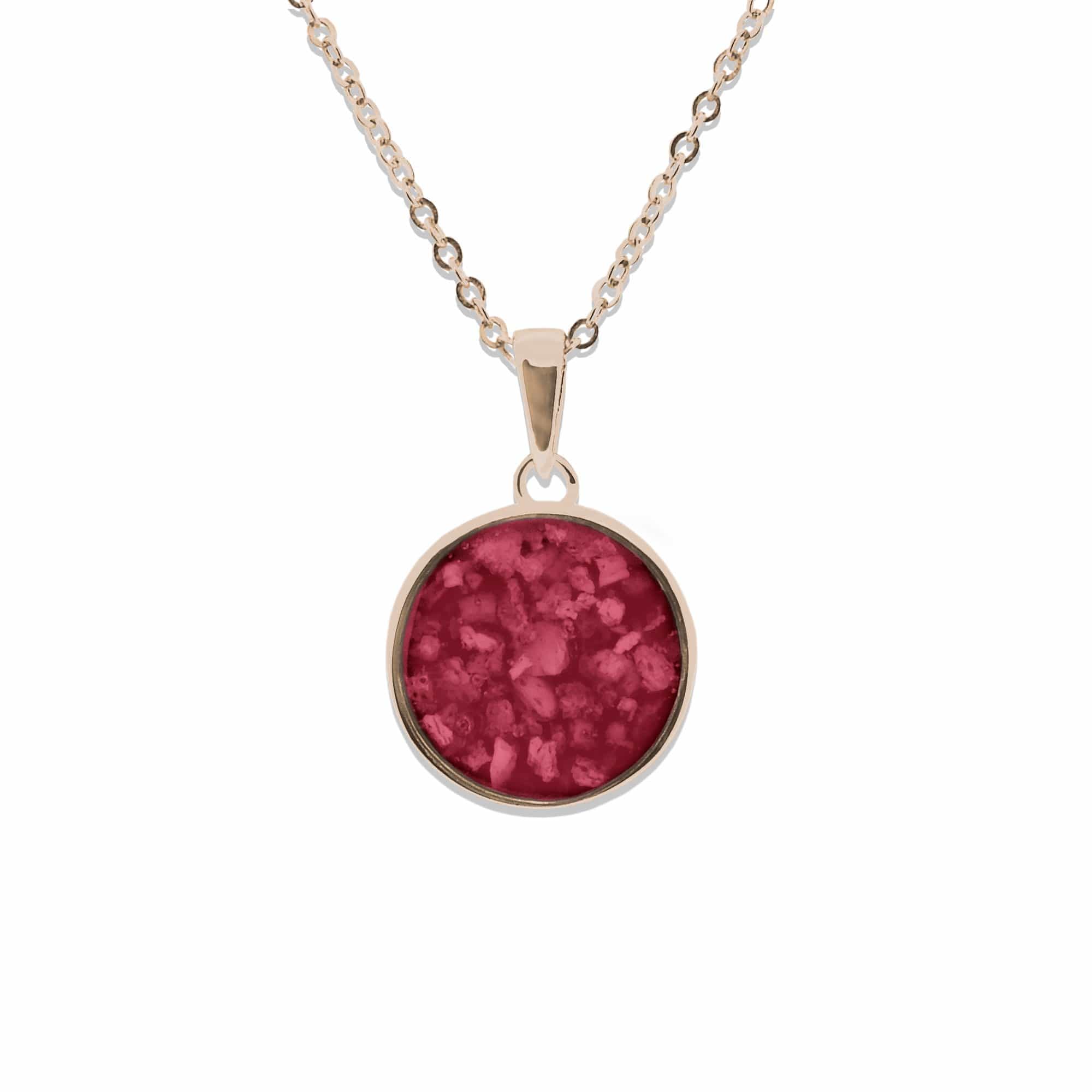 EverWith Ladies Classic Round Memorial Ashes Pendant 9k Rose Gold Red