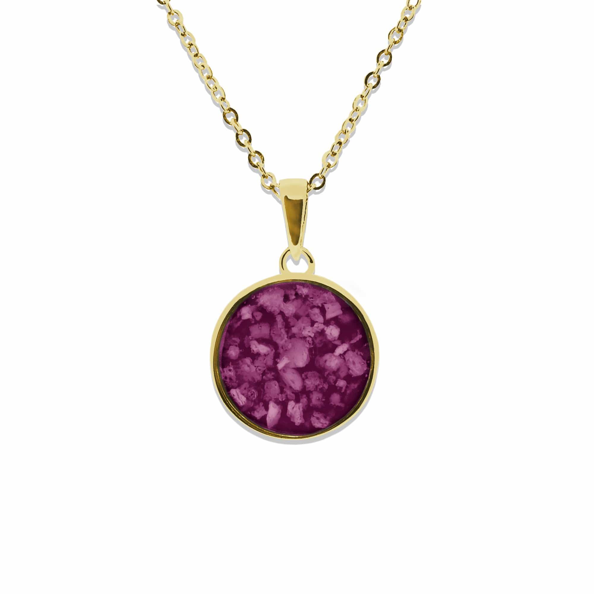 EverWith Ladies Classic Round Memorial Ashes Pendant 9k Yellow Gold Violet