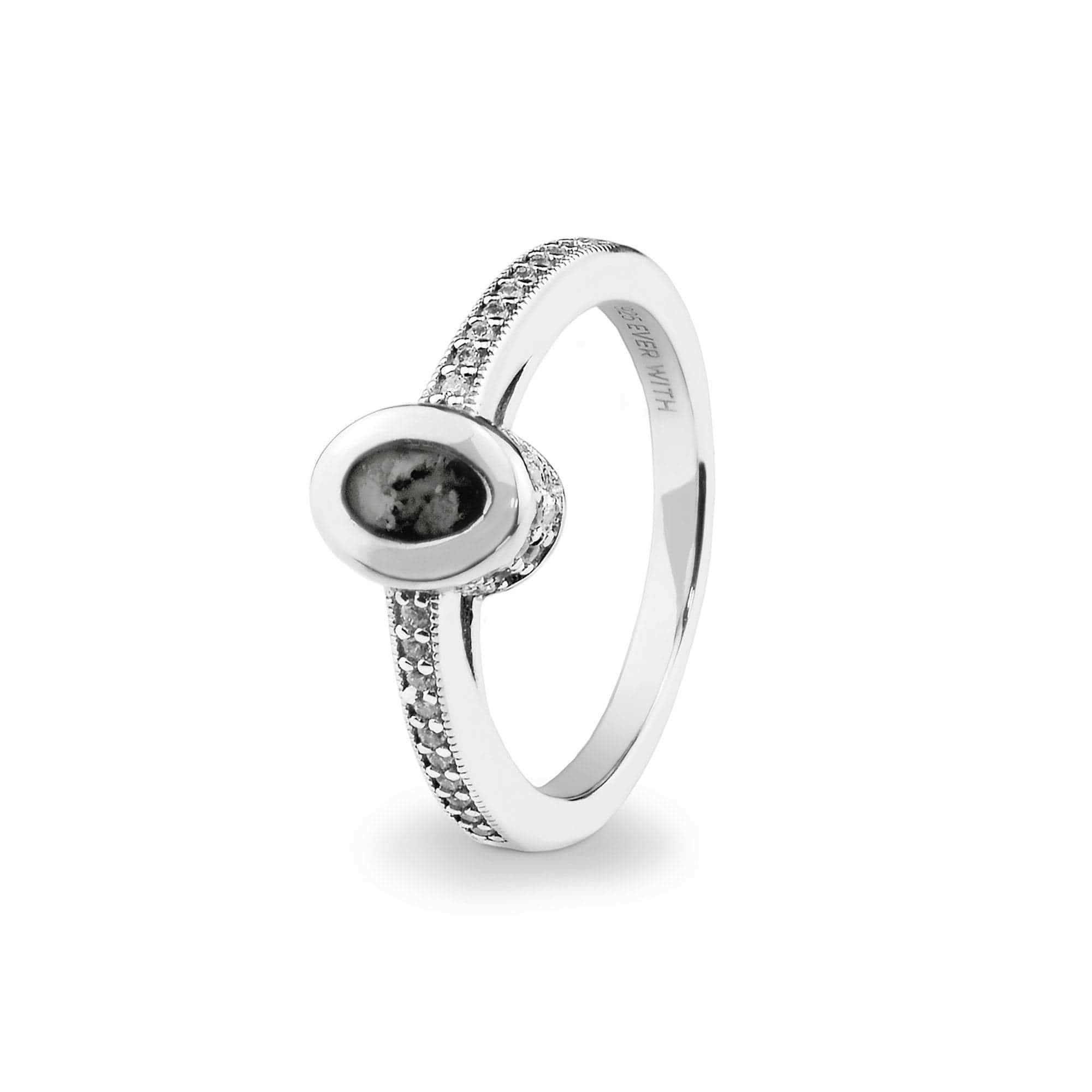 EverWith Ladies Oval Halo Memorial Ashes Ring with Fine Crystals Black