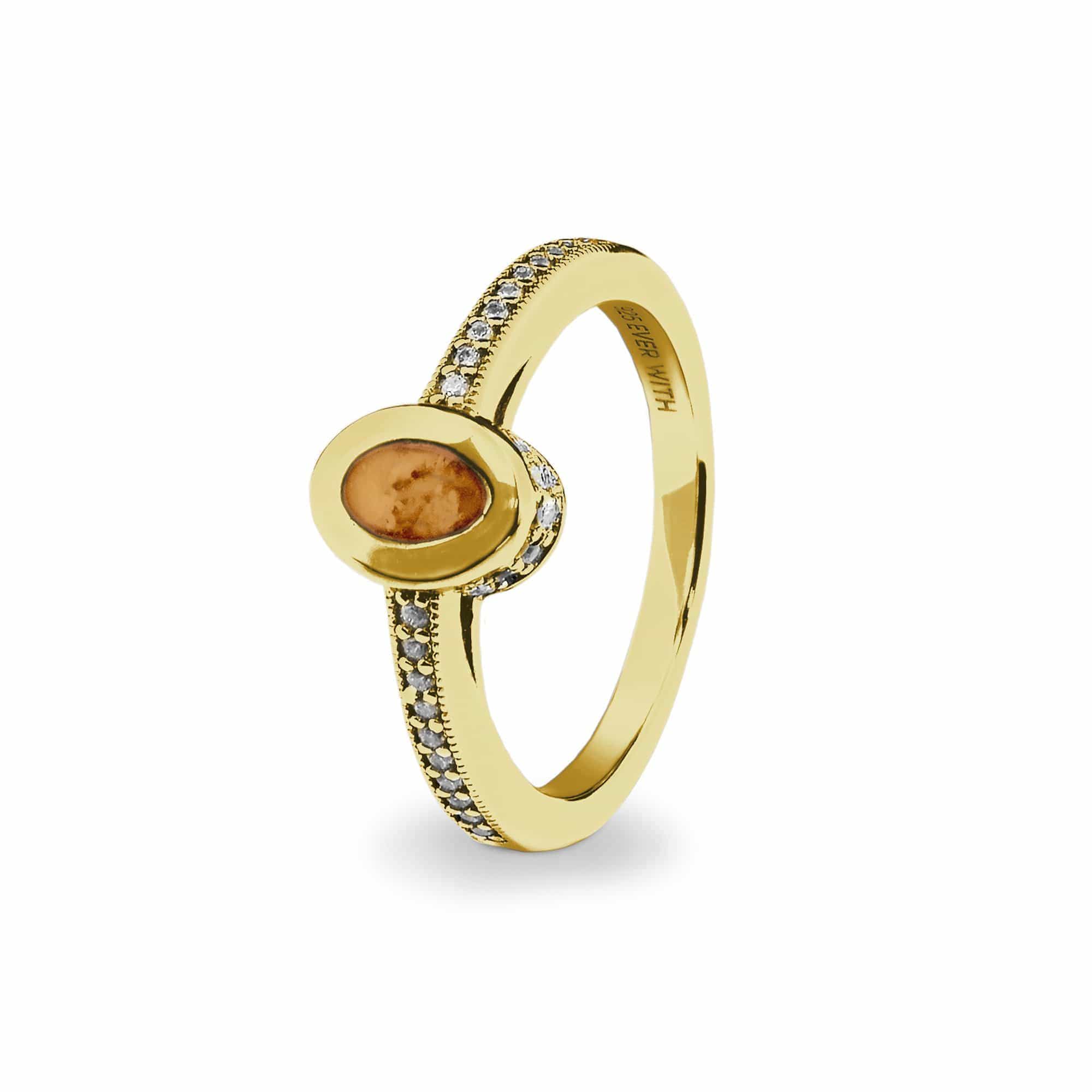 EverWith Ladies Oval Halo Memorial Ashes Ring with Fine Crystals 9k Yellow Gold Orange