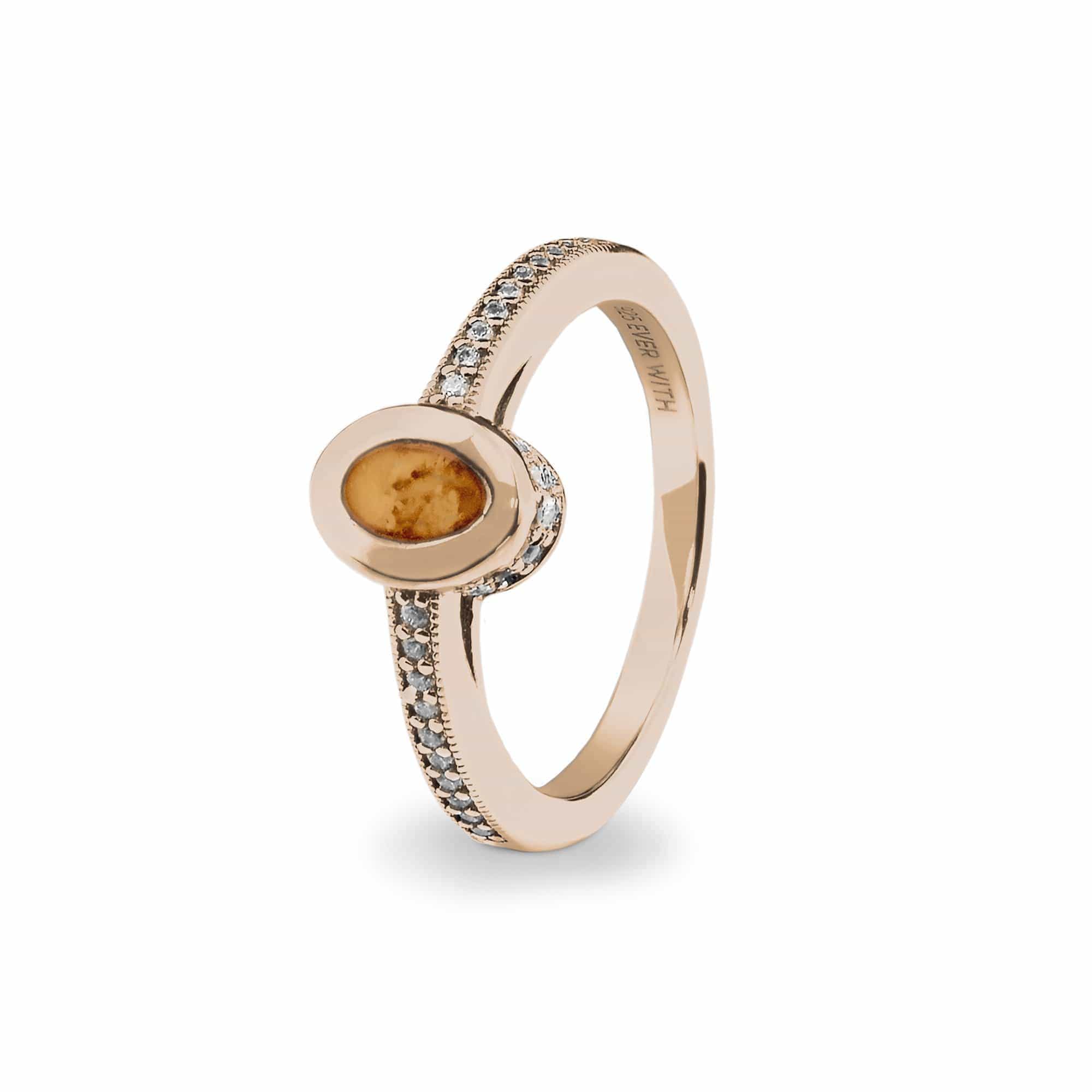 EverWith Ladies Oval Halo Memorial Ashes Ring with Fine Crystals 9k Rose Gold Orange