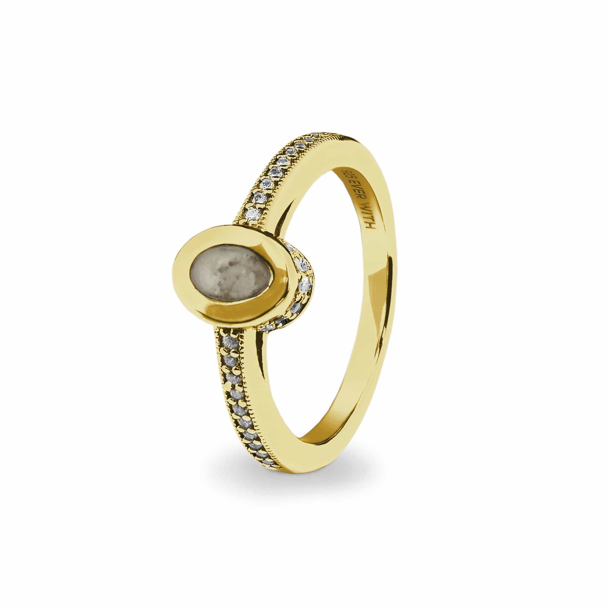 EverWith Ladies Oval Halo Memorial Ashes Ring with Fine Crystals 9k Yellow Gold Transparent