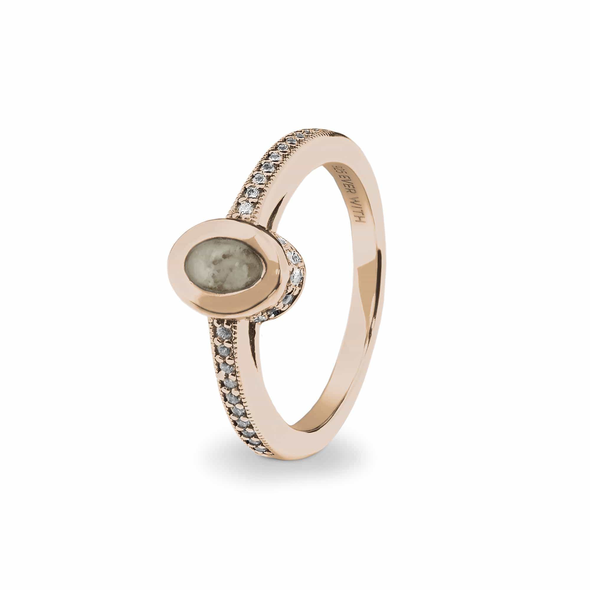 EverWith Ladies Oval Halo Memorial Ashes Ring with Fine Crystals 9k Rose Gold Transparent